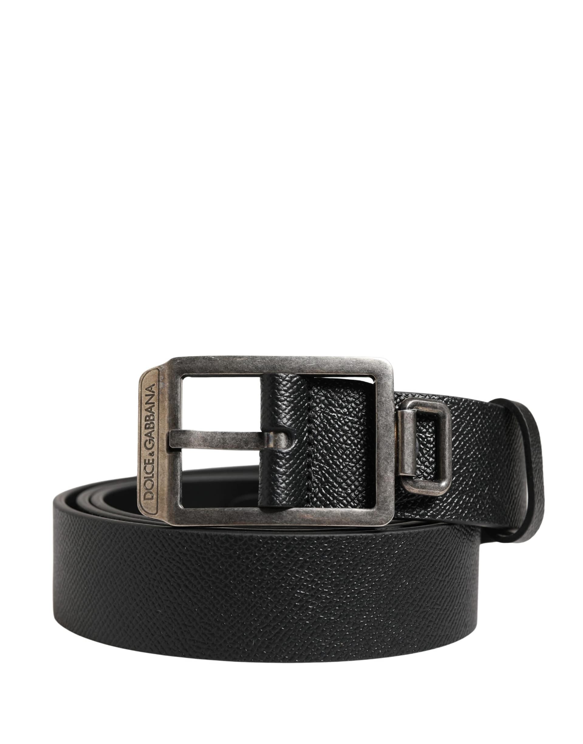 Dolce & Gabbana Black Calf Leather Silver Metal Buckle Belt - Image 2
