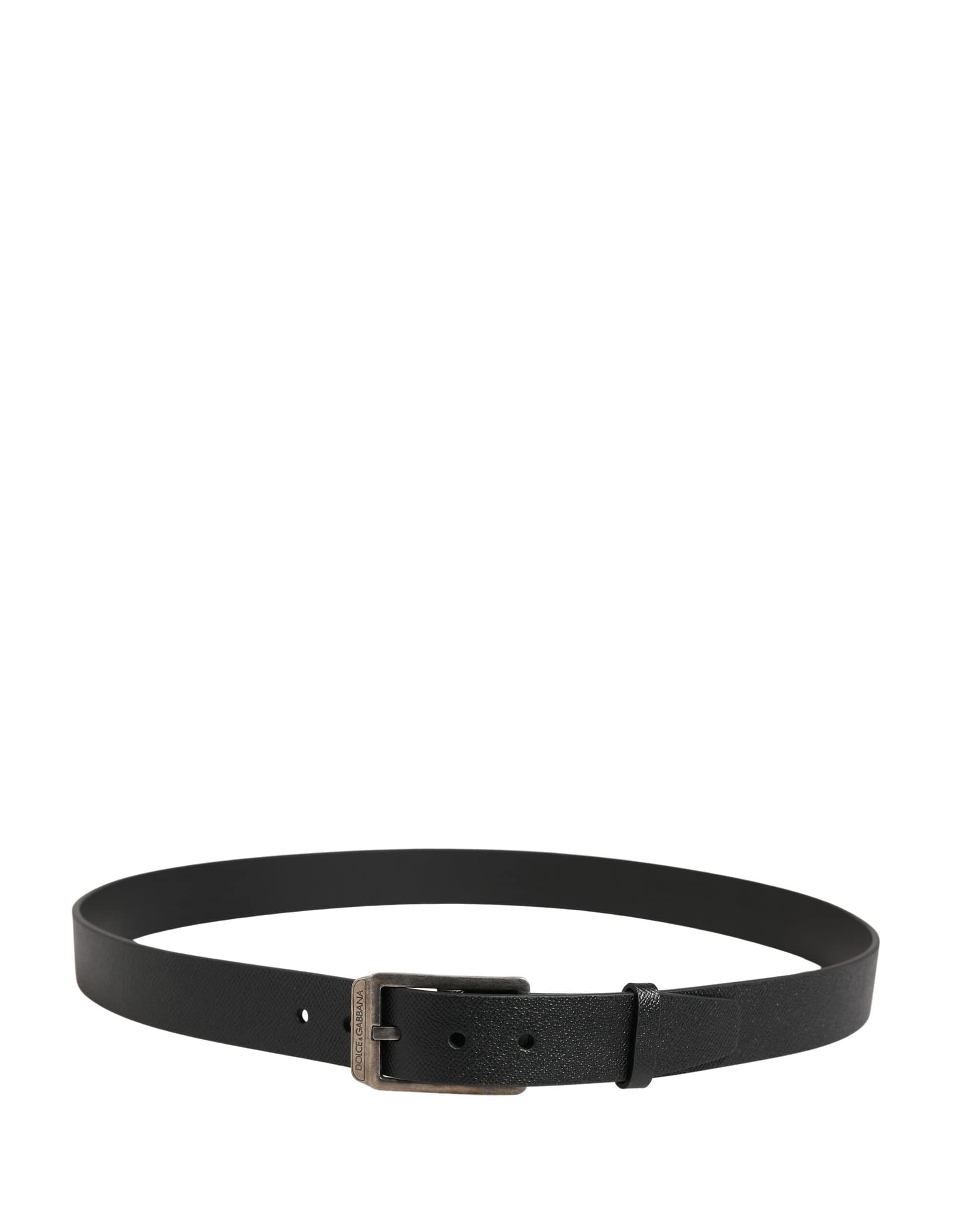 Dolce & Gabbana Black Calf Leather Silver Metal Buckle Belt - Image 3