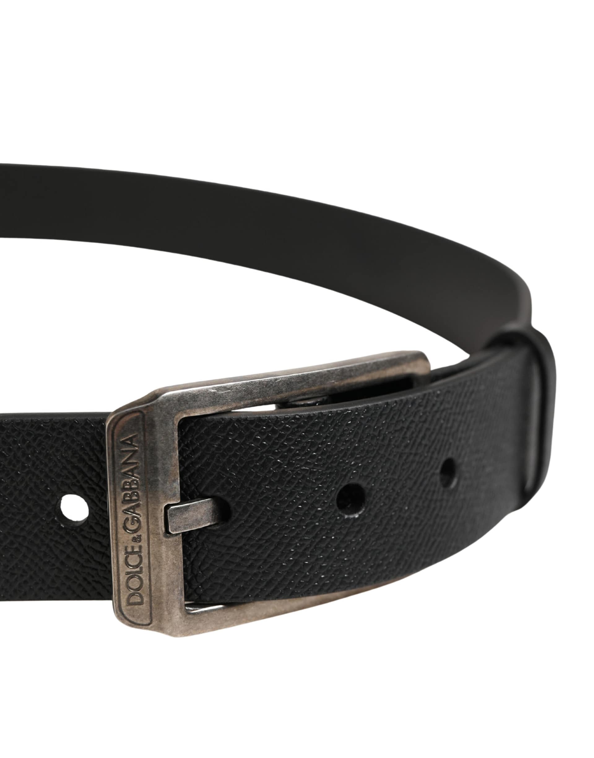 Dolce & Gabbana Black Calf Leather Silver Metal Buckle Belt - Image 4