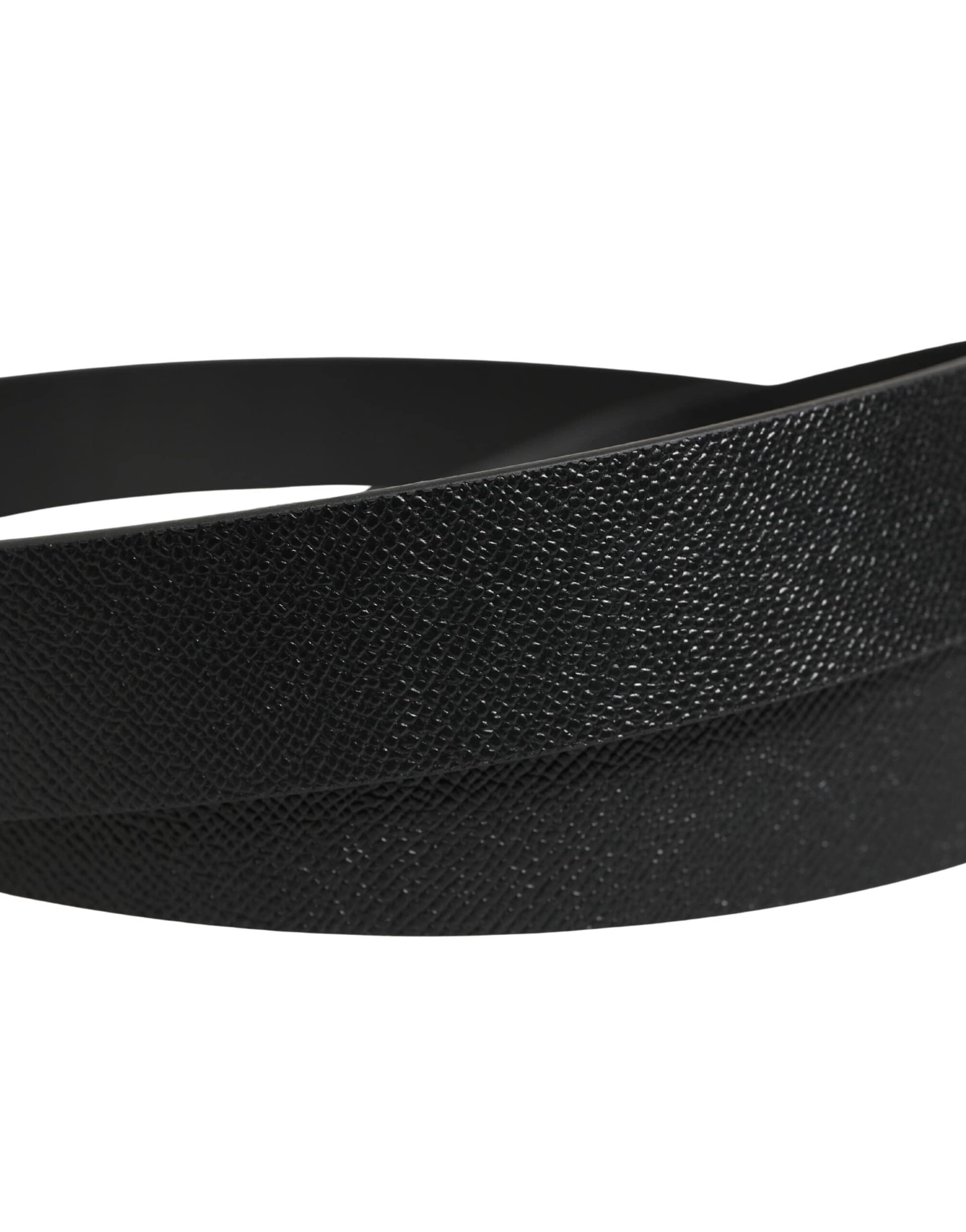 Dolce & Gabbana Black Calf Leather Silver Metal Buckle Belt - Image 5