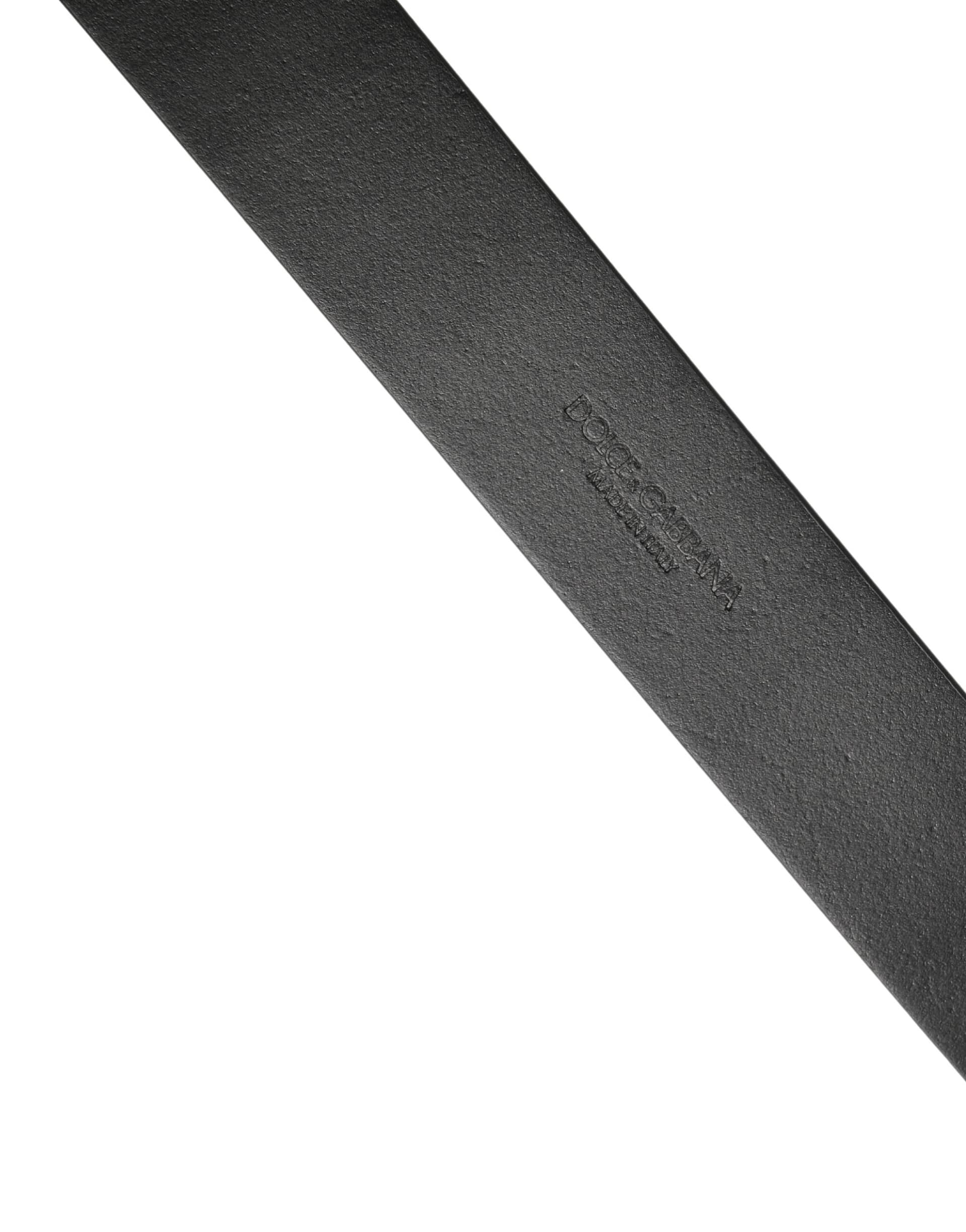 Dolce & Gabbana Black Calf Leather Silver Metal Buckle Belt - Image 6