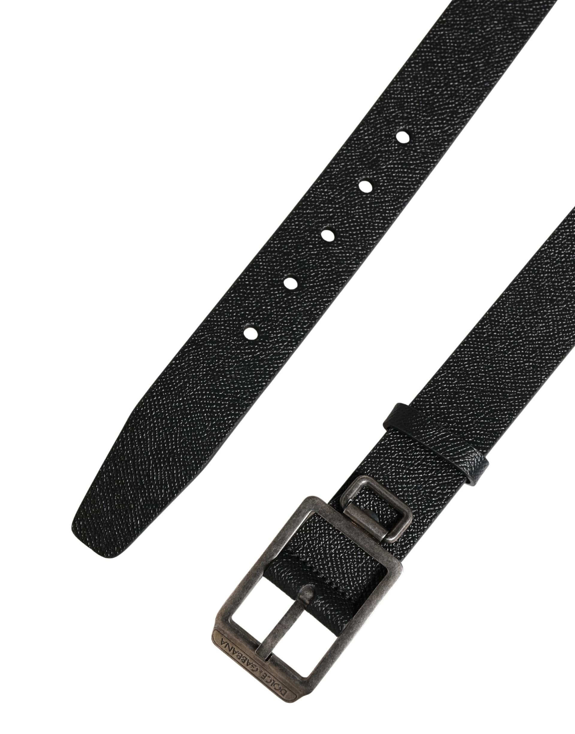 Dolce & Gabbana Black Calf Leather Silver Metal Buckle Belt - Image 7