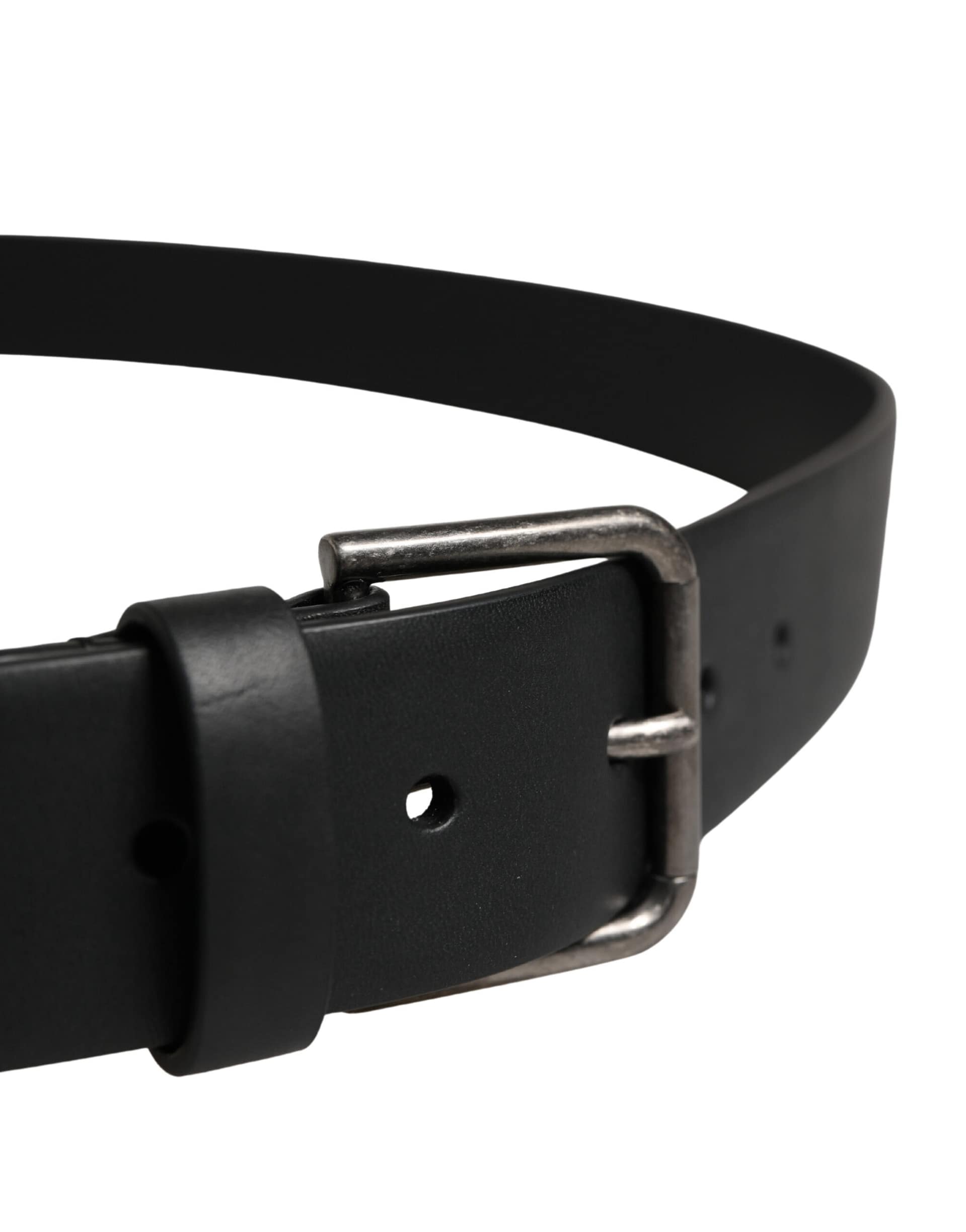 Dolce & Gabbana Black Calf Leather Silver Metal Buckle Belt - Image 4