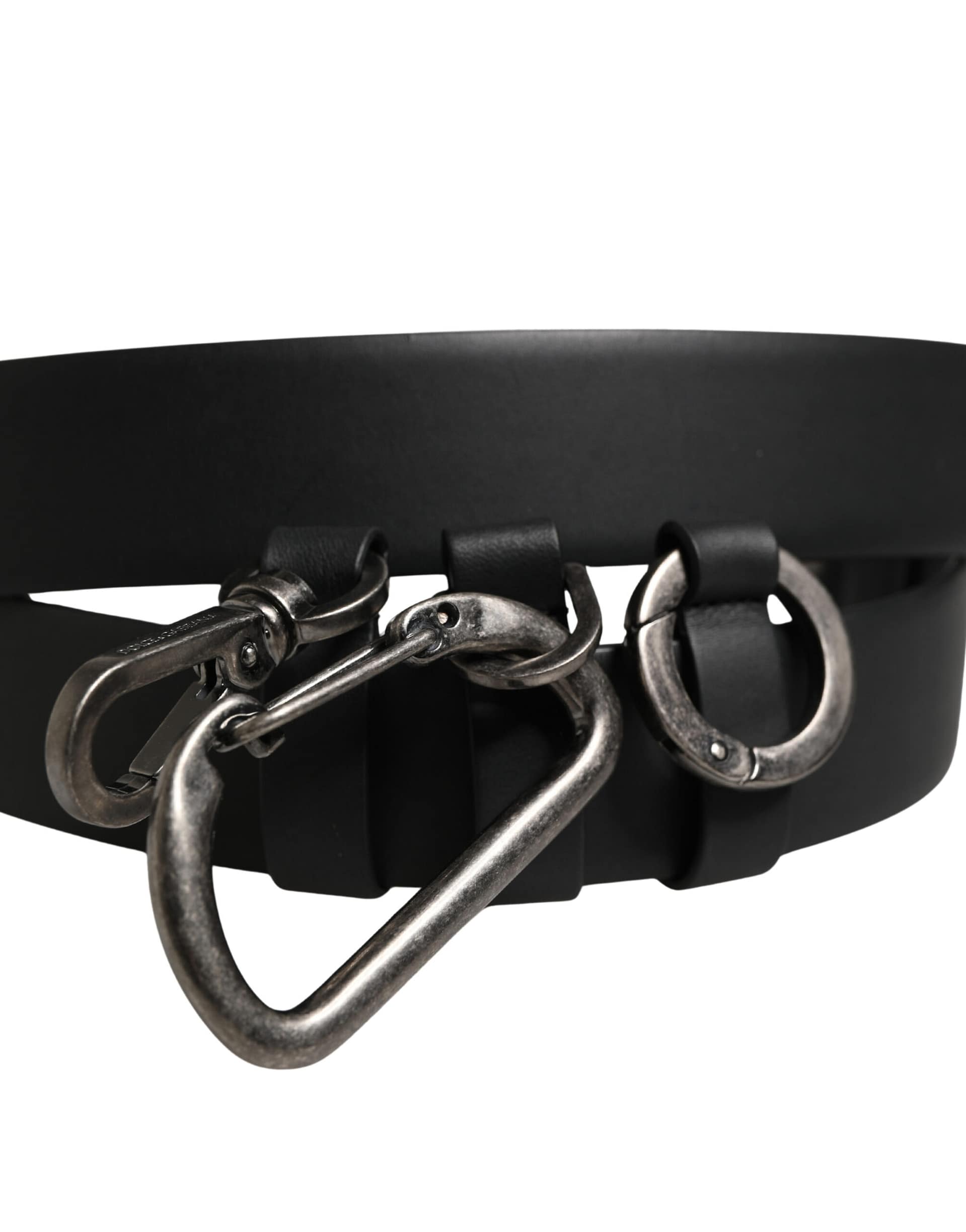 Dolce & Gabbana Black Calf Leather Silver Metal Buckle Belt - Image 5