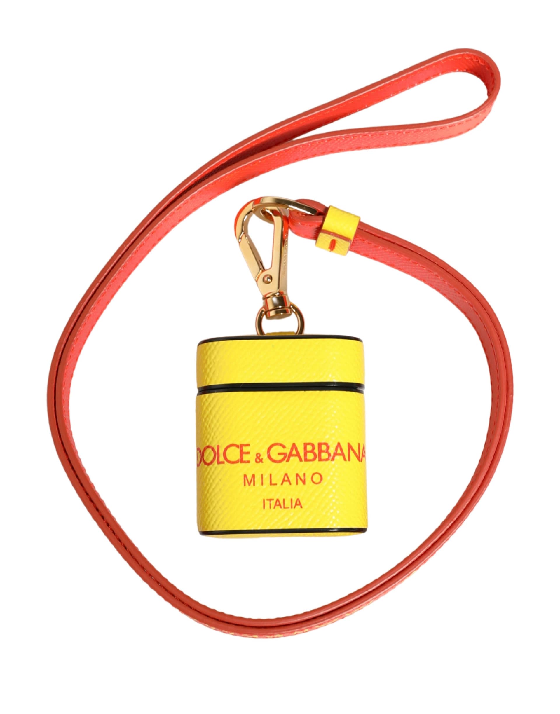 Dolce & Gabbana Yellow Calf Leather Logo Flip Holder Strap Airpods Case - Image 2