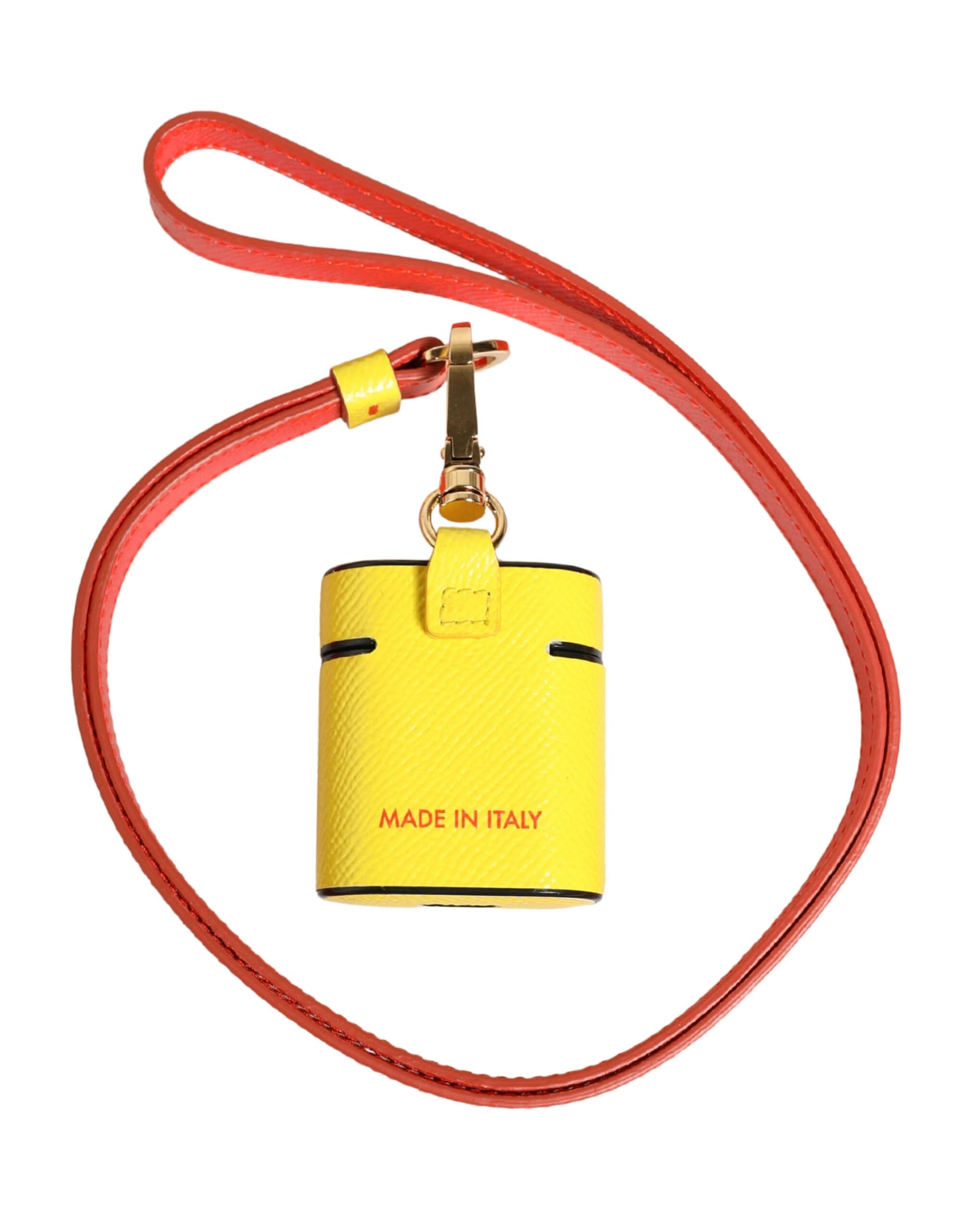 Dolce & Gabbana Yellow Calf Leather Logo Flip Holder Strap Airpods Case - Image 3