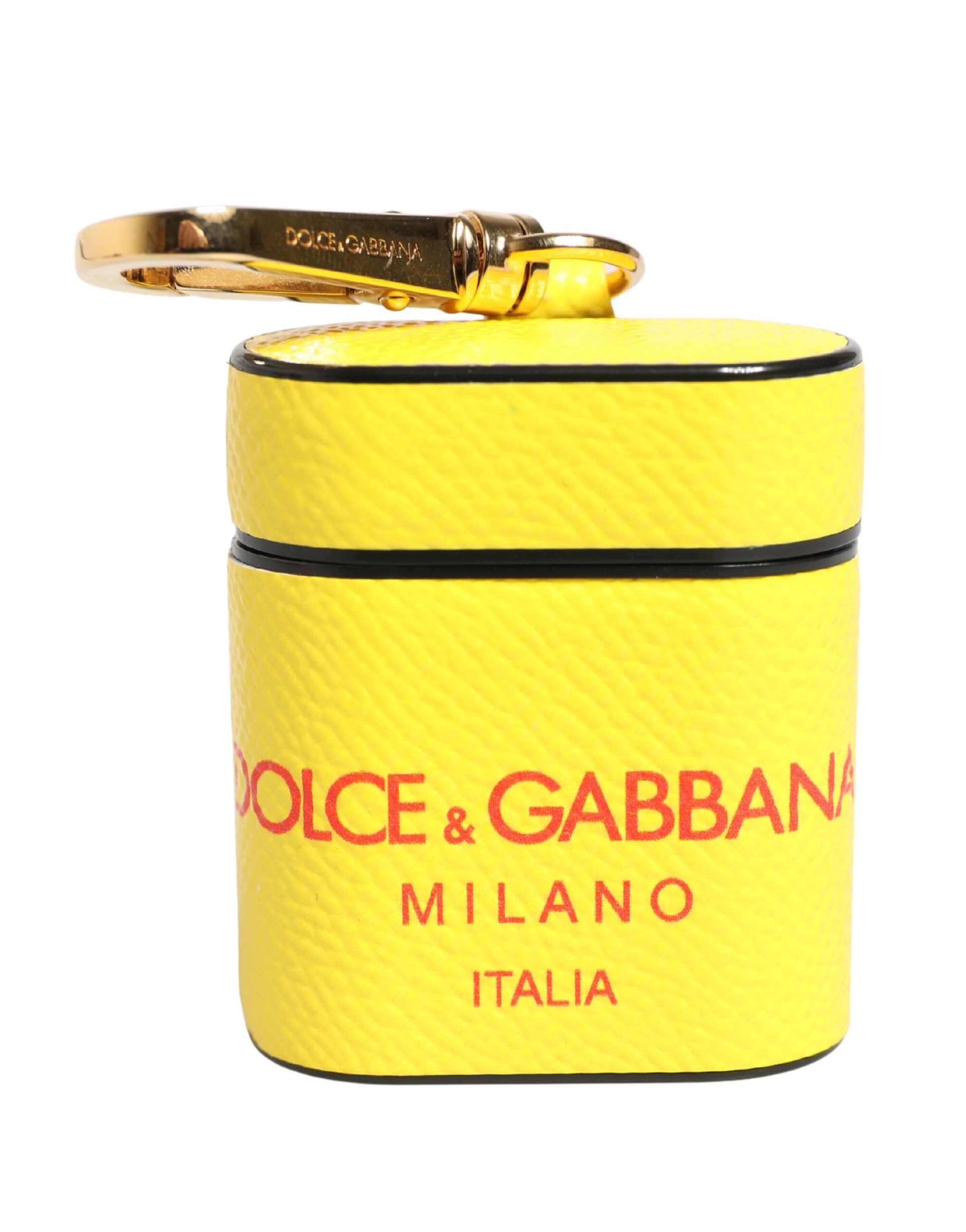 Dolce & Gabbana Yellow Calf Leather Logo Flip Holder Strap Airpods Case - Image 5