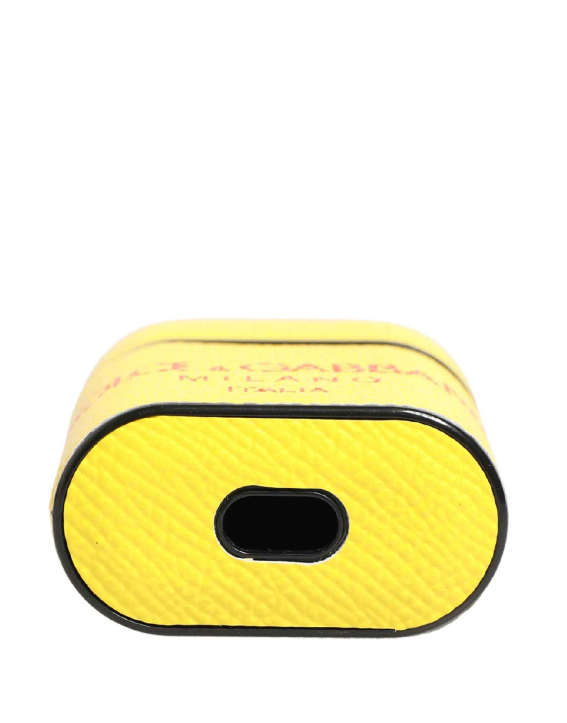 Dolce & Gabbana Yellow Calf Leather Logo Flip Holder Strap Airpods Case - Image 6
