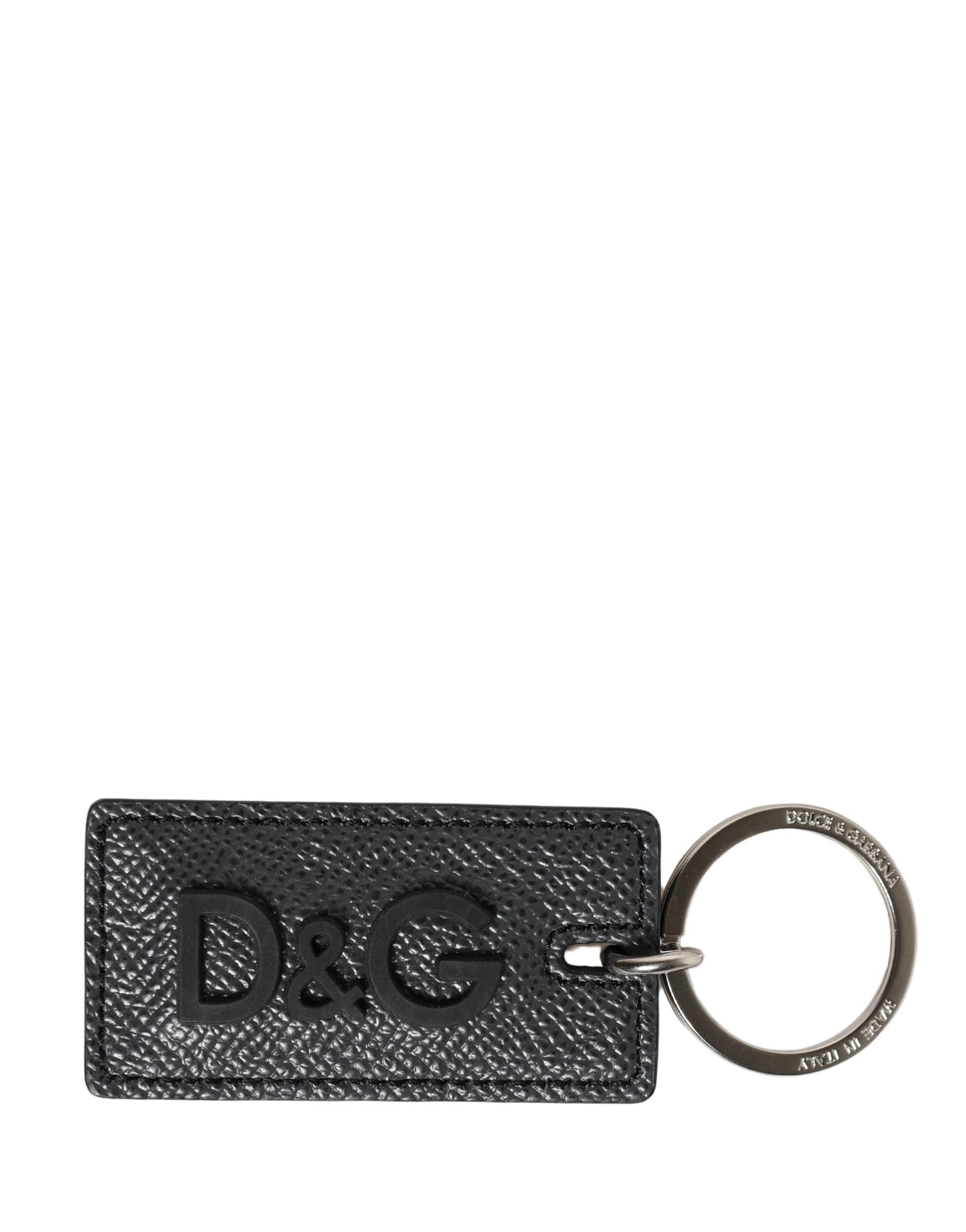 Dolce & Gabbana Black Calf Leather D&G Logo Metal Ring Keyring Keychain - Image 2