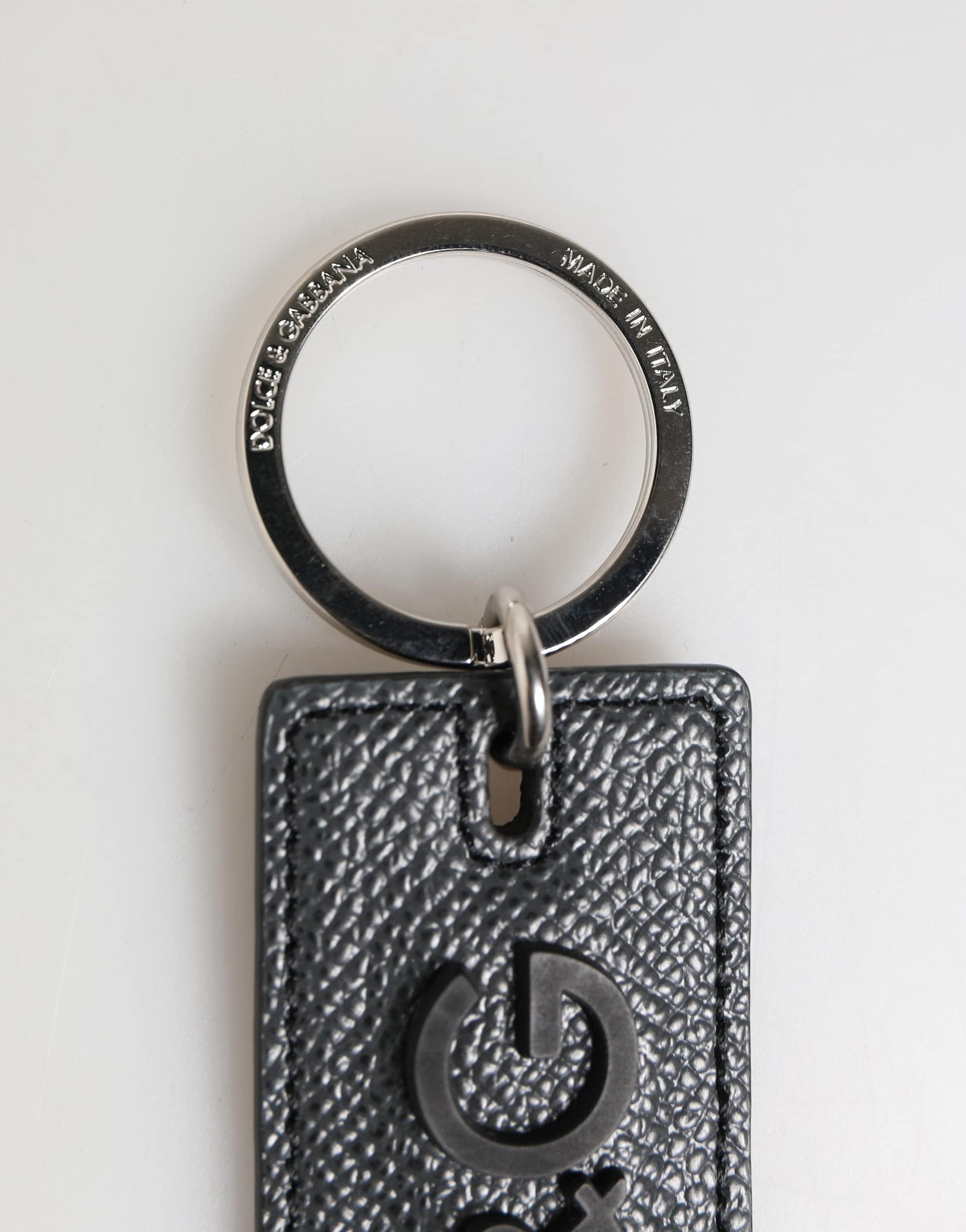 Dolce & Gabbana Black Calf Leather D&G Logo Metal Ring Keyring Keychain - Image 3