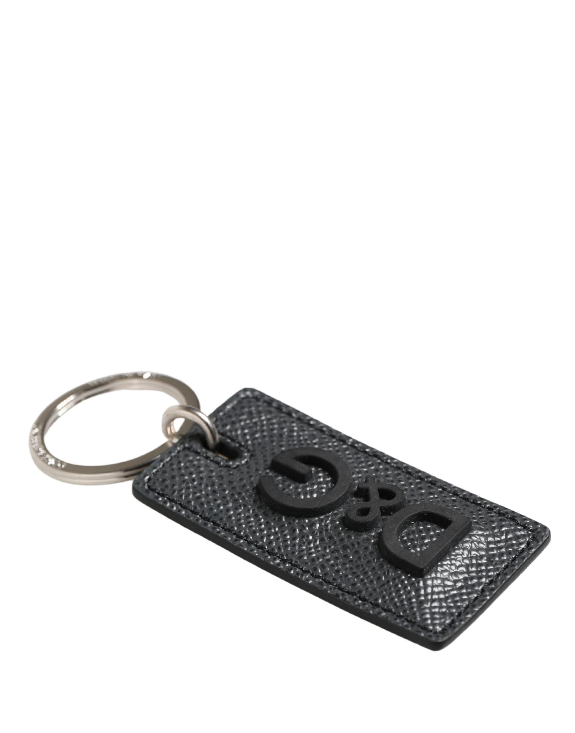 Dolce & Gabbana Black Calf Leather D&G Logo Metal Ring Keyring Keychain - Image 4