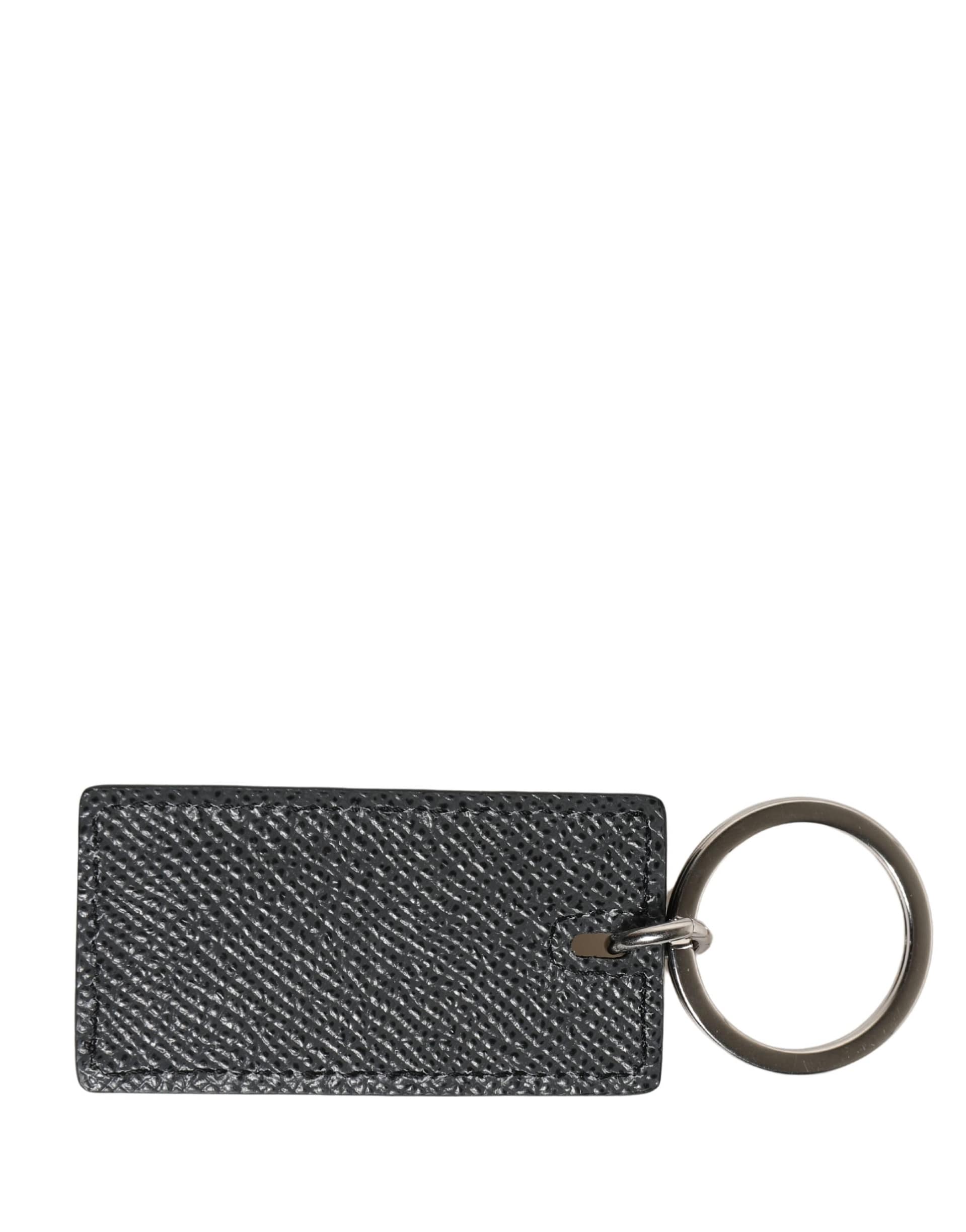 Dolce & Gabbana Black Calf Leather D&G Logo Metal Ring Keyring Keychain - Image 5
