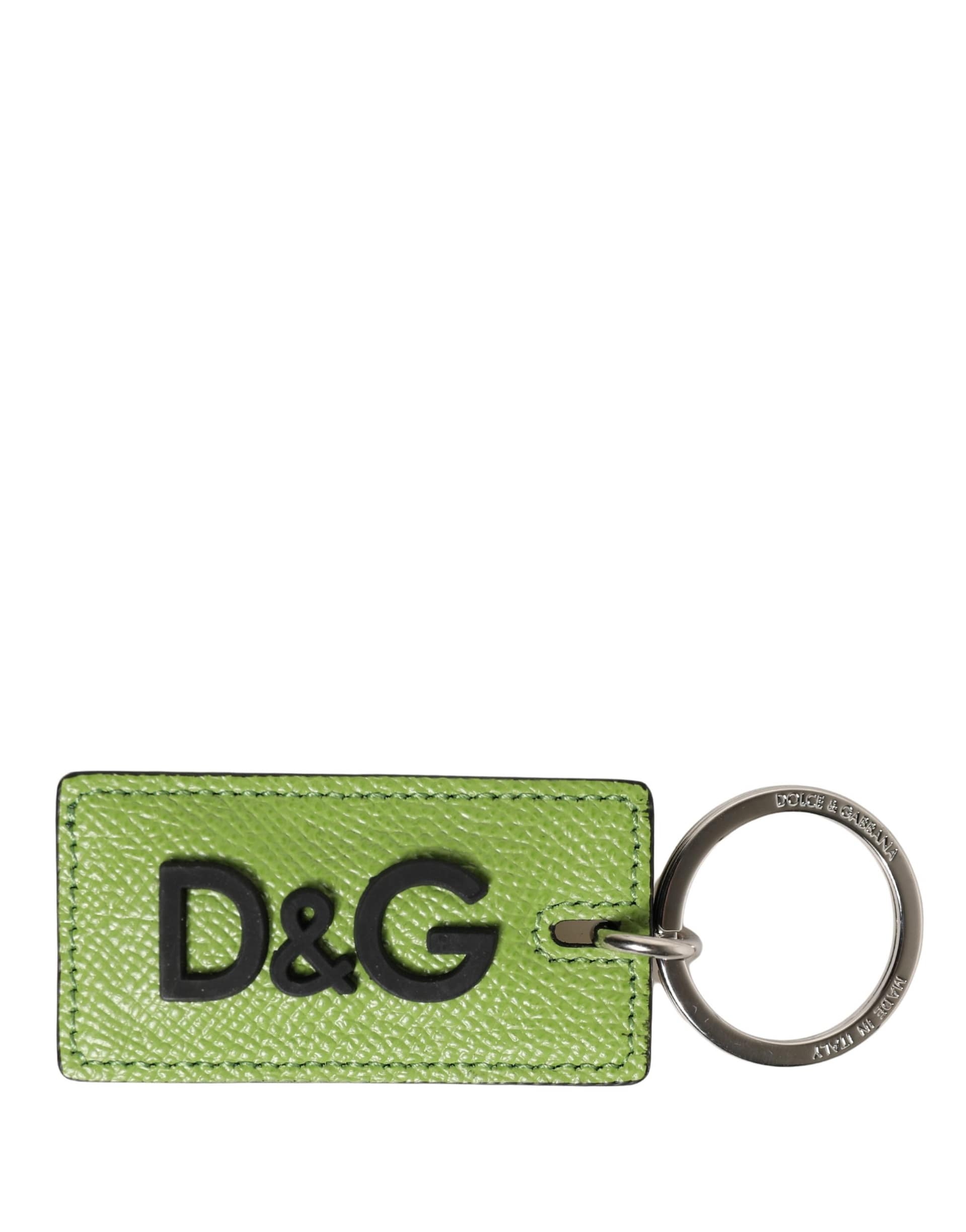 Dolce & Gabbana Green Calf Leather DG Logo Metal Ring Keyring Keychain - Image 2