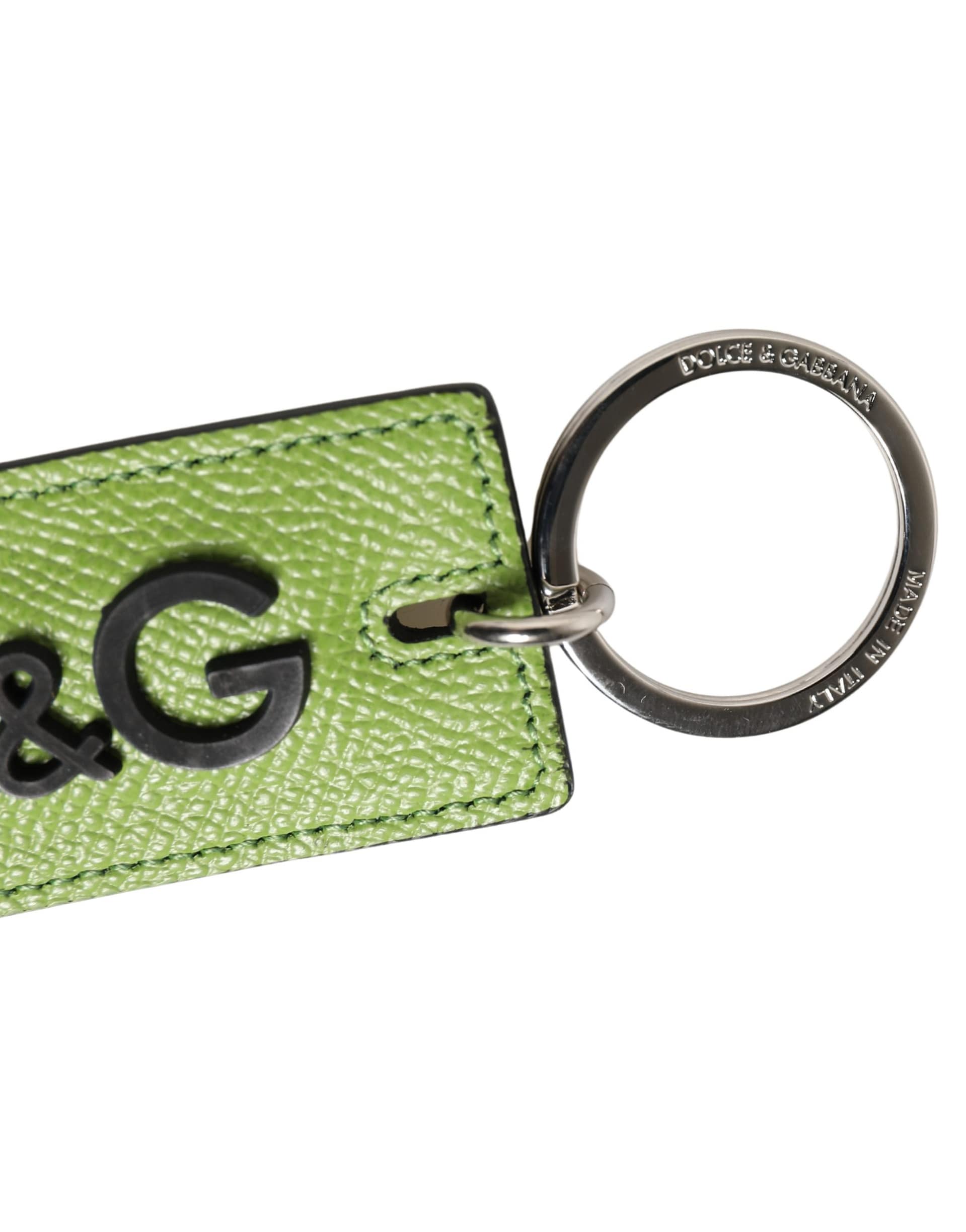 Dolce & Gabbana Green Calf Leather DG Logo Metal Ring Keyring Keychain - Image 3
