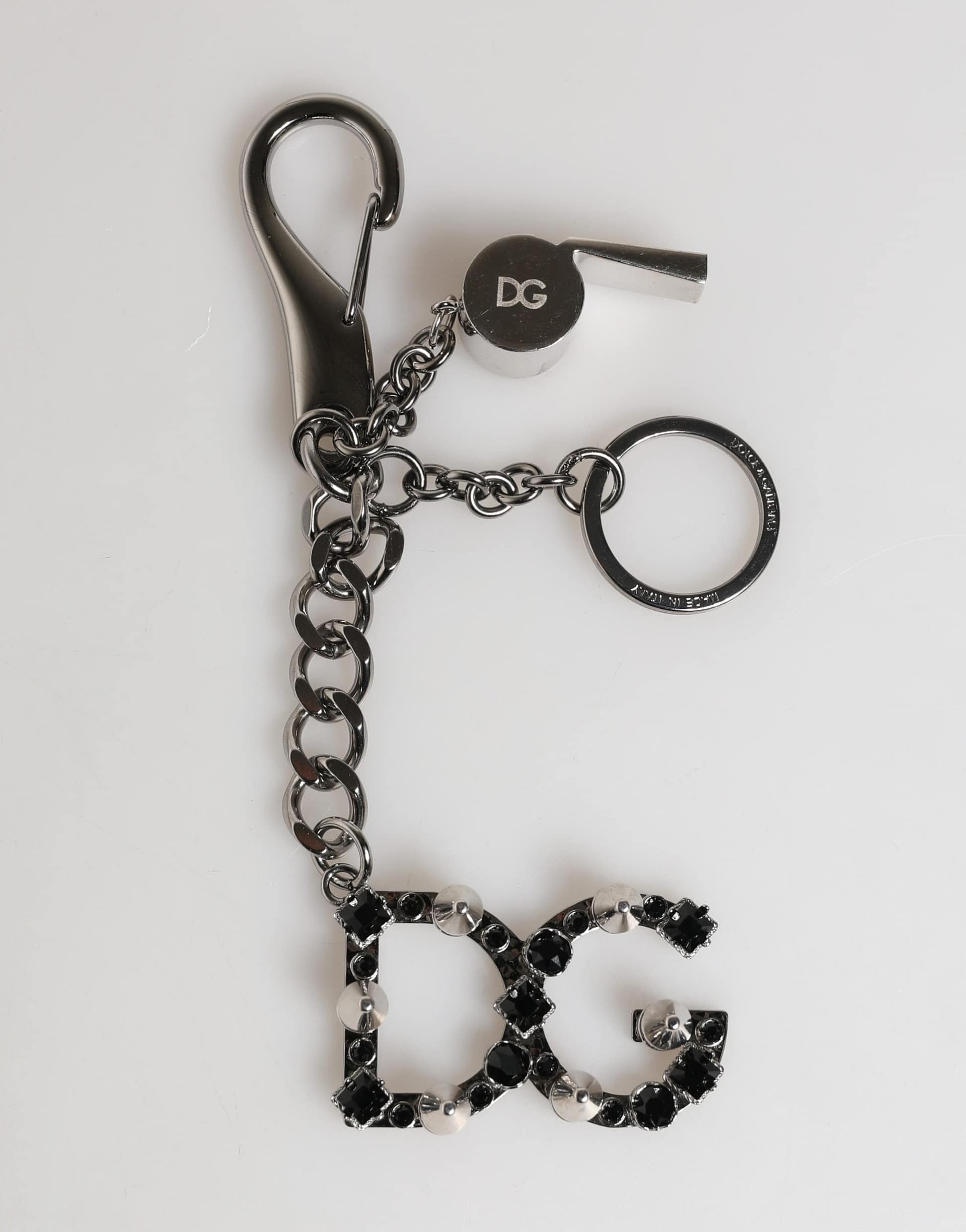 Dolce & Gabbana Silver Brass Metal DG Logo Crystal Ring Keyring Keychain - Image 2