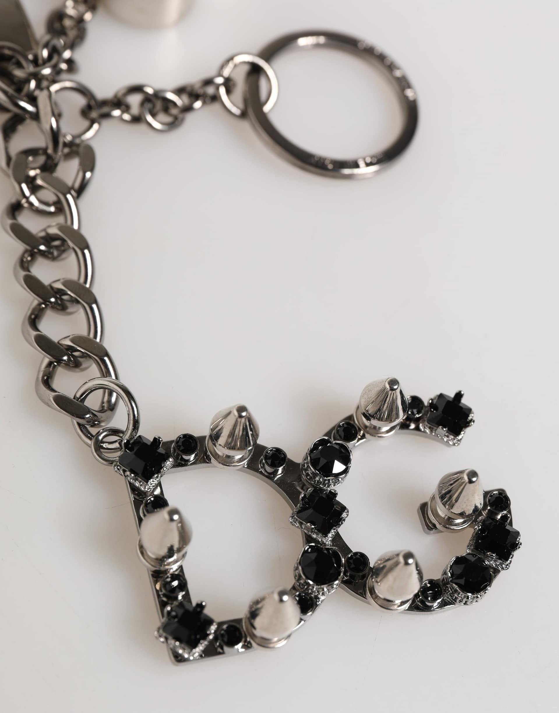 Dolce & Gabbana Silver Brass Metal DG Logo Crystal Ring Keyring Keychain - Image 3
