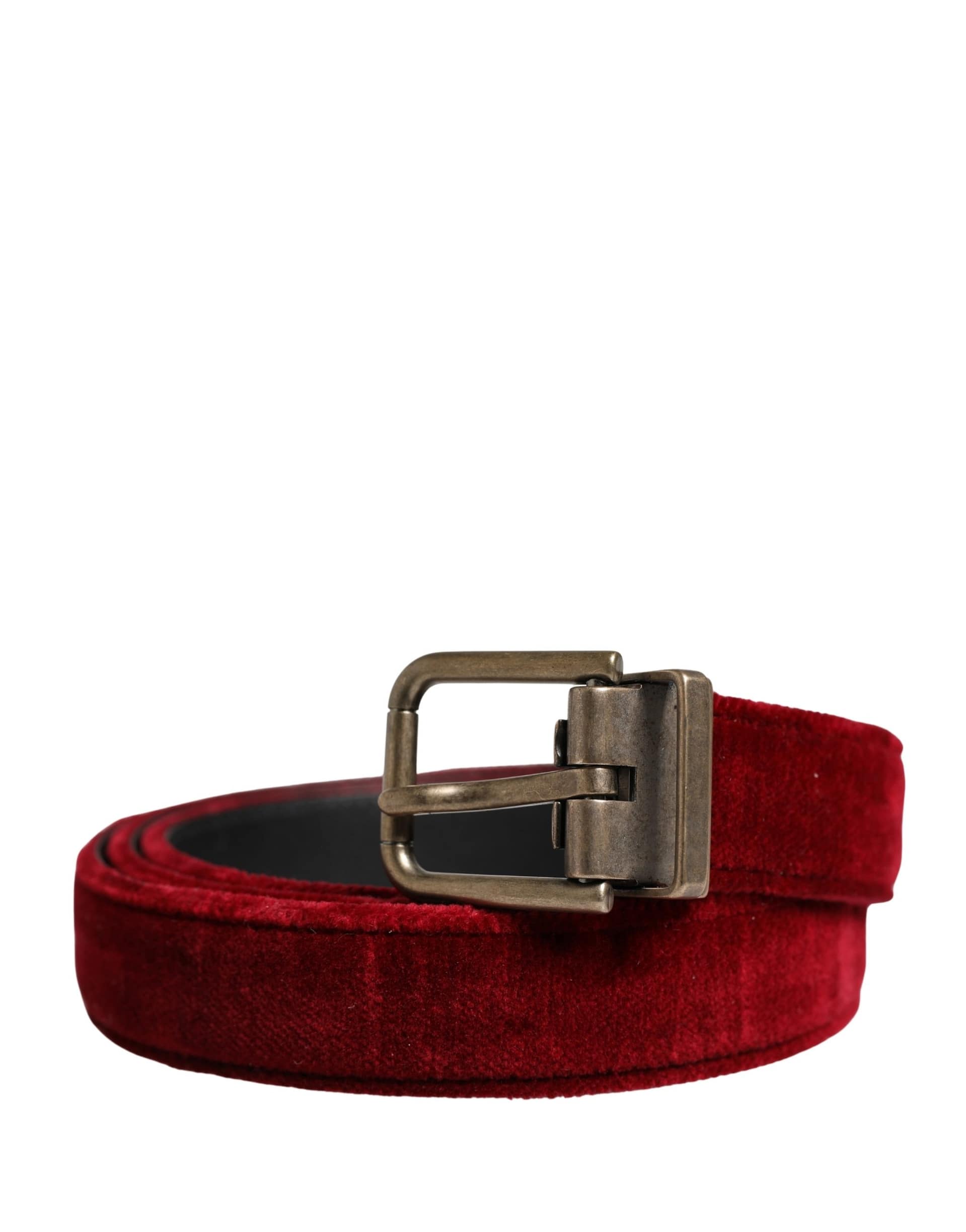 Dolce & Gabbana Men Burgundy Velvet Cotton Metal Buckle Belt - Image 2