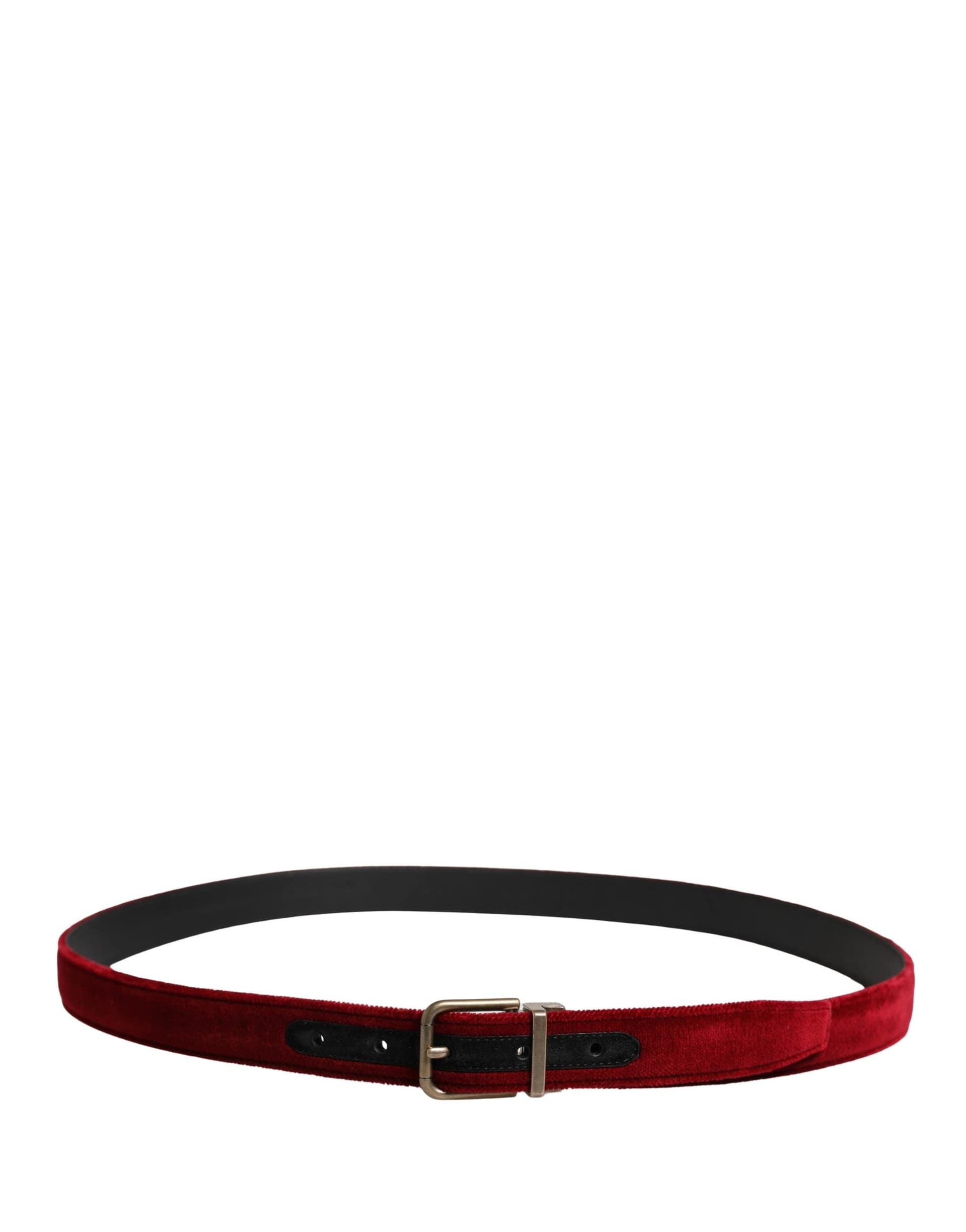 Dolce & Gabbana Men Burgundy Velvet Cotton Metal Buckle Belt - Image 3
