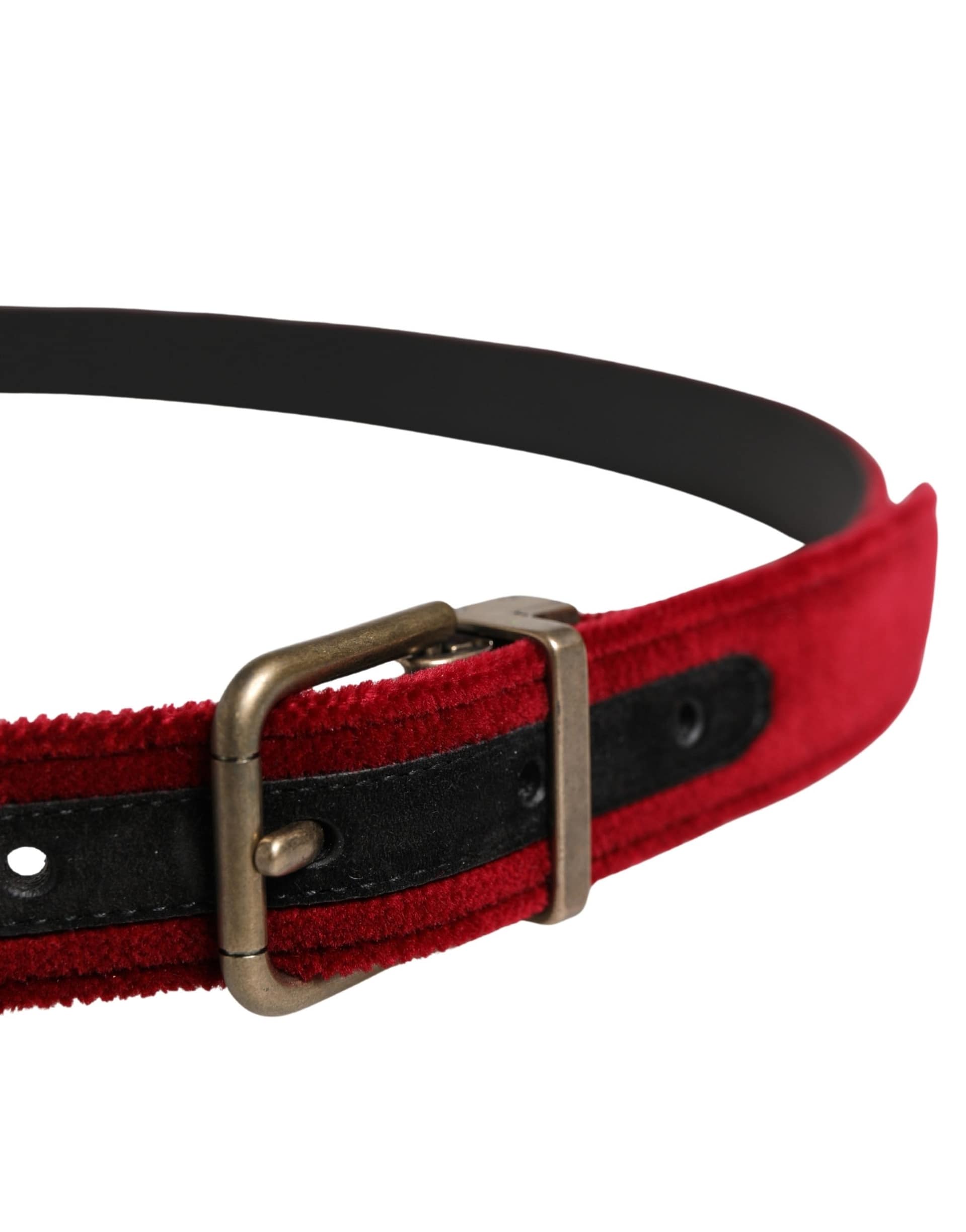 Dolce & Gabbana Men Burgundy Velvet Cotton Metal Buckle Belt - Image 4