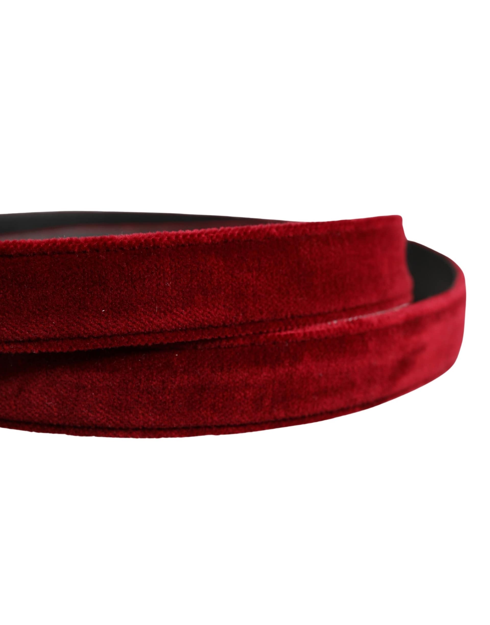 Dolce & Gabbana Men Burgundy Velvet Cotton Metal Buckle Belt - Image 5