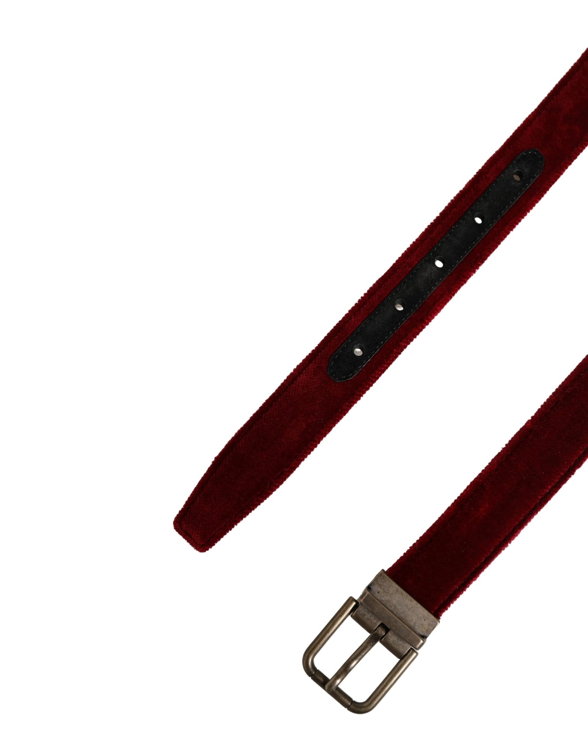 Dolce & Gabbana Men Burgundy Velvet Cotton Metal Buckle Belt - Image 6