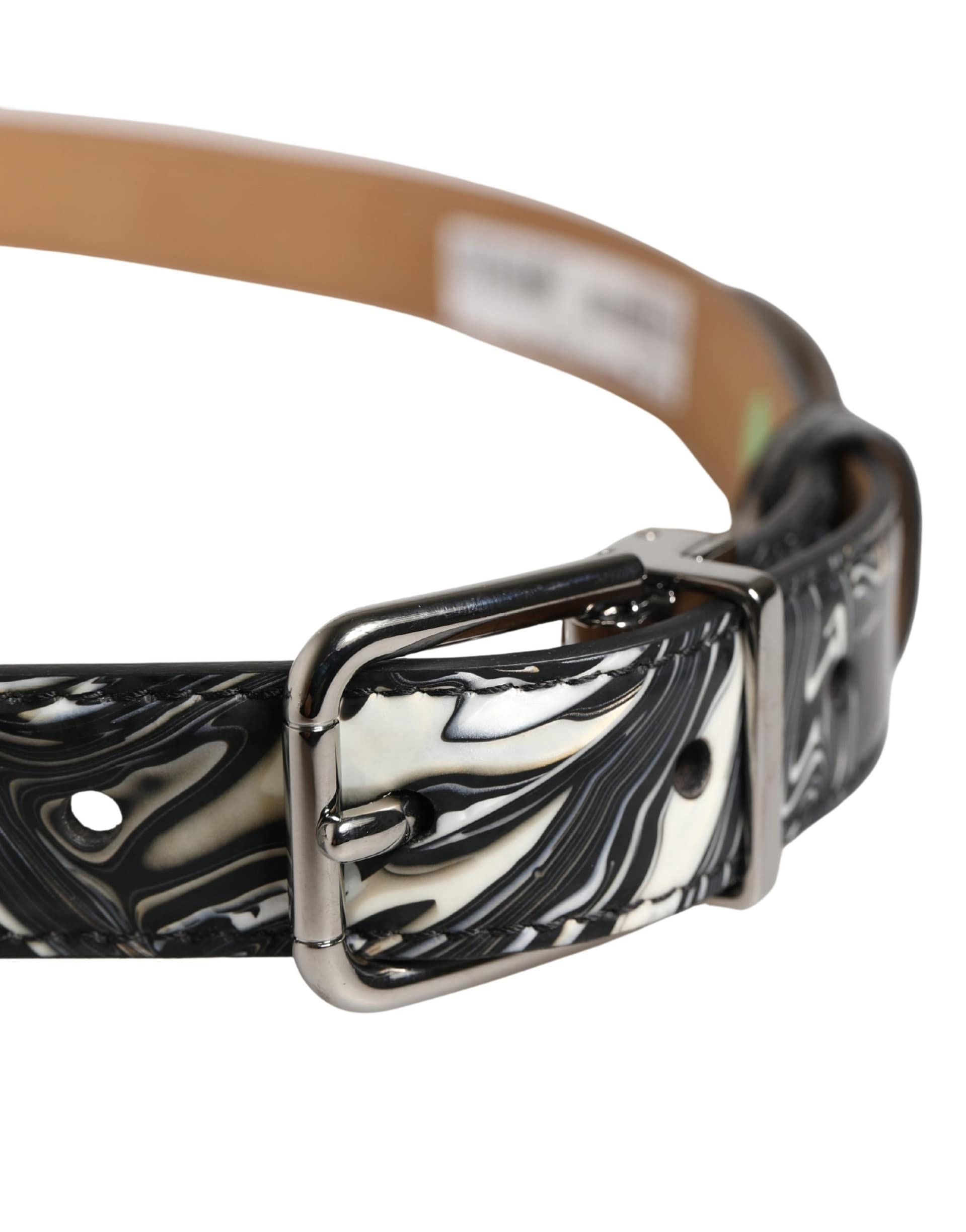 Dolce & Gabbana Men Black Marble Leather Metal Buckle Belt - Image 4