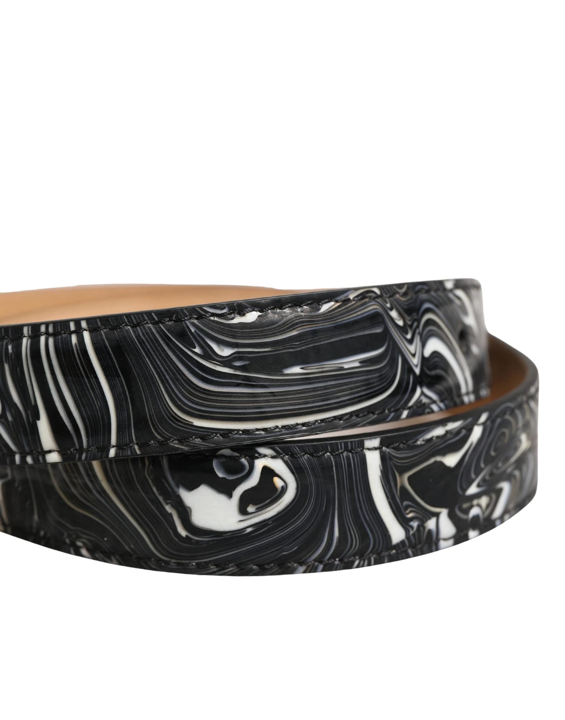 Dolce & Gabbana Men Black Marble Leather Metal Buckle Belt - Image 5