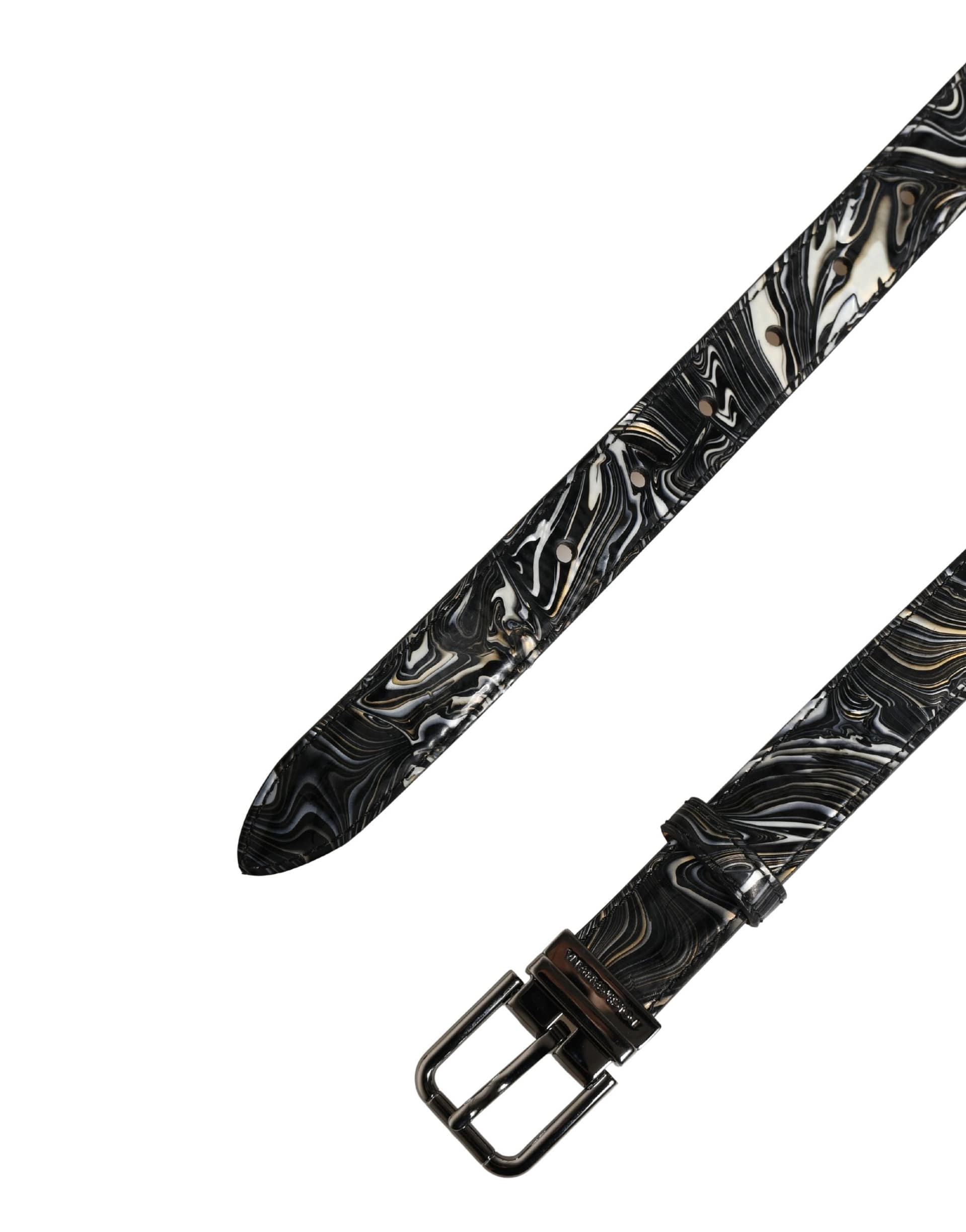 Dolce & Gabbana Men Black Marble Leather Metal Buckle Belt - Image 7