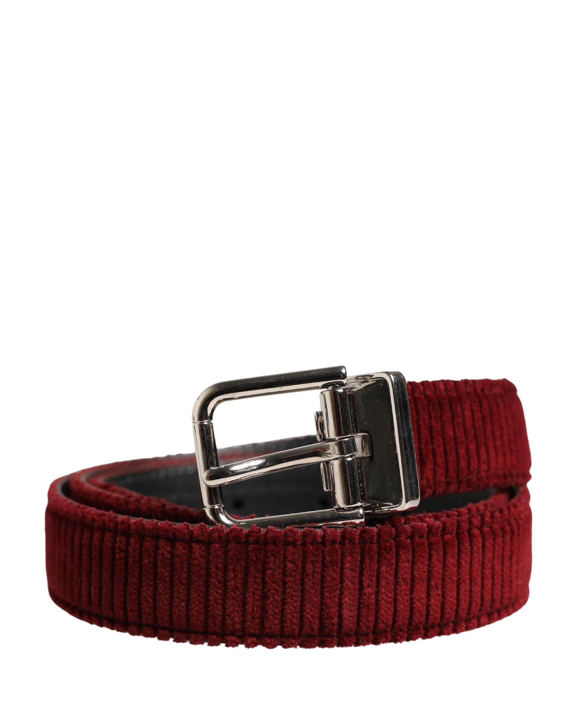 Dolce & Gabbana Men Red Velvet Leather Metal Buckle Belt - Image 2