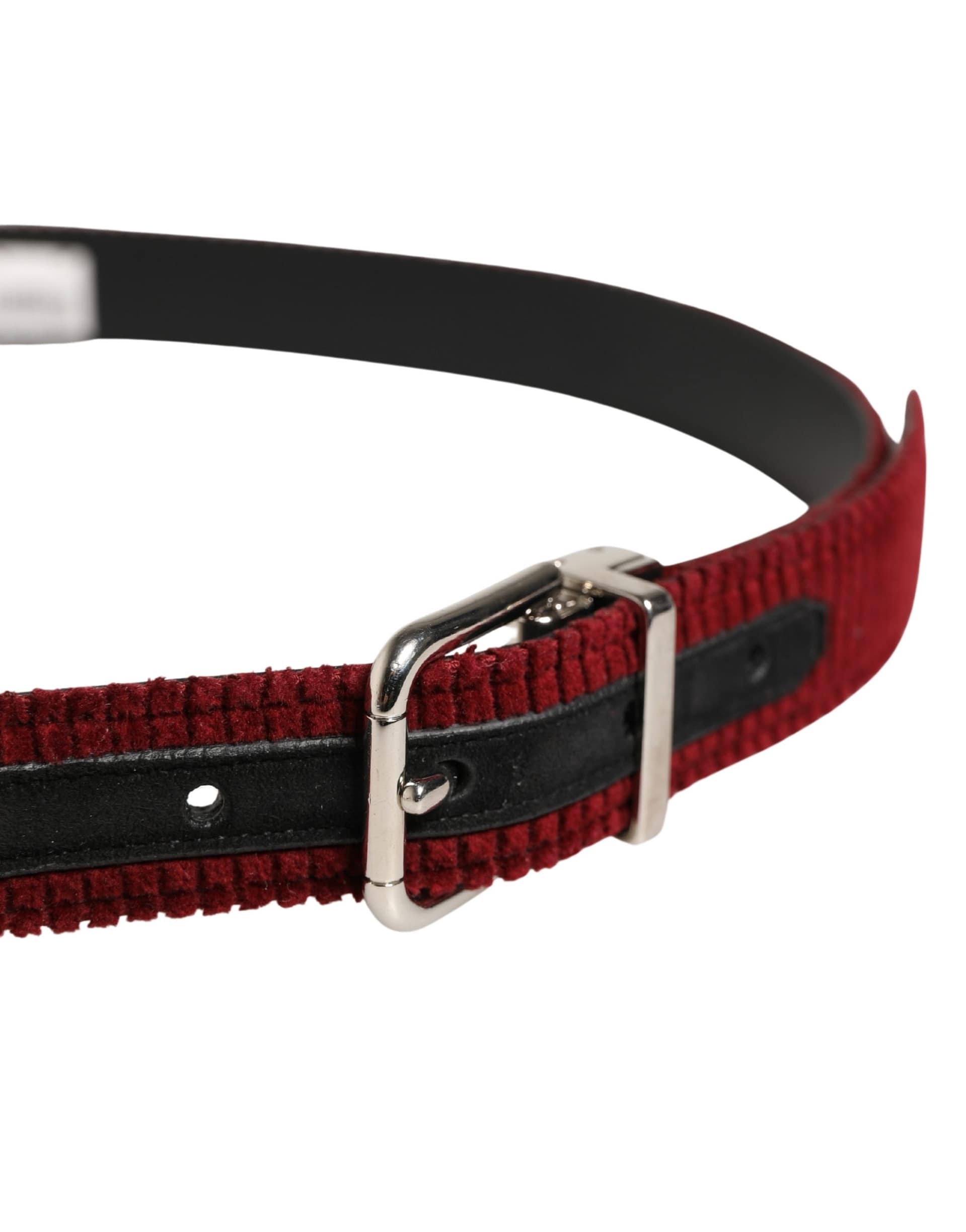 Dolce & Gabbana Men Red Velvet Leather Metal Buckle Belt - Image 4