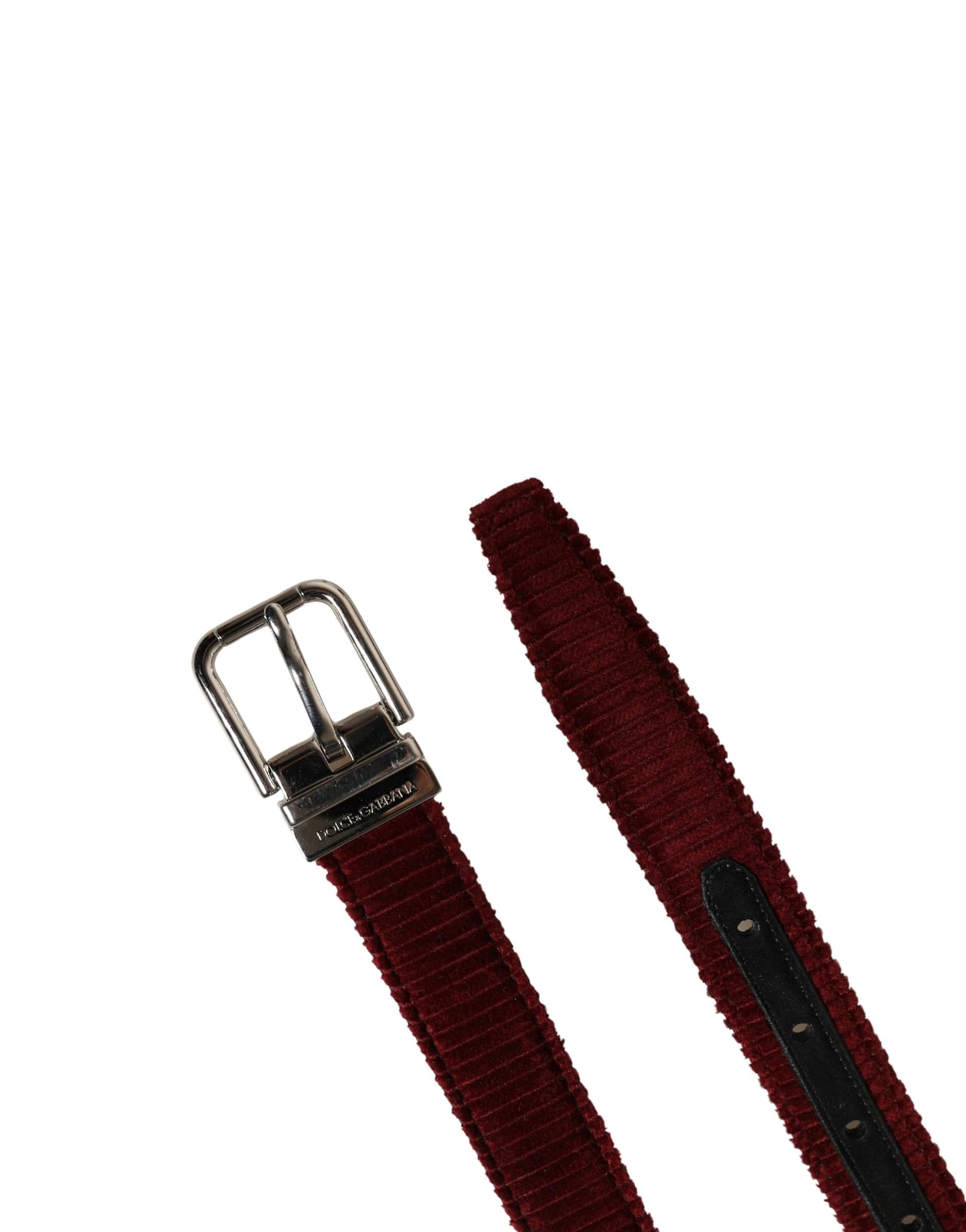 Dolce & Gabbana Men Red Velvet Leather Metal Buckle Belt - Image 6