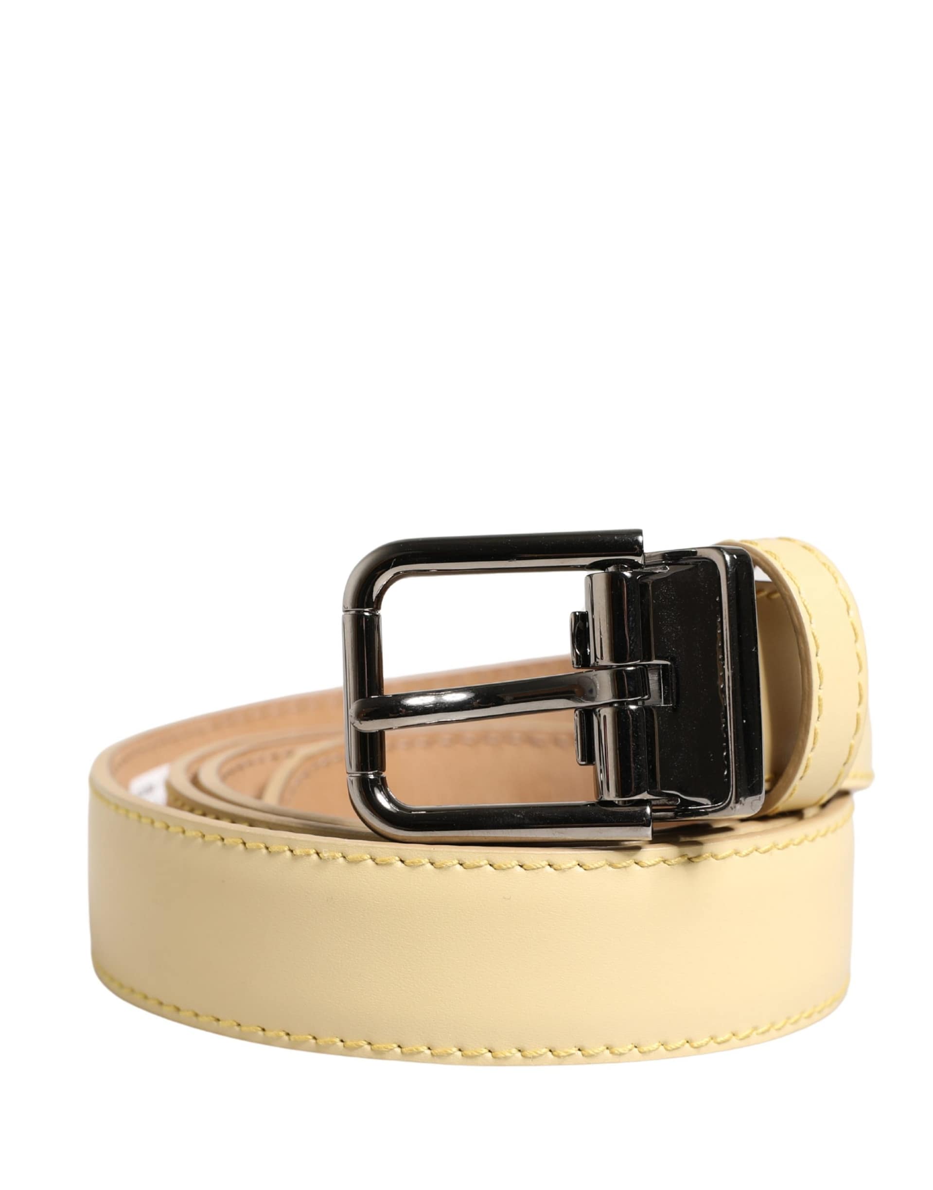 Dolce & Gabbana Men Yellow Classic Leather Metal Buckle Belt - Image 2