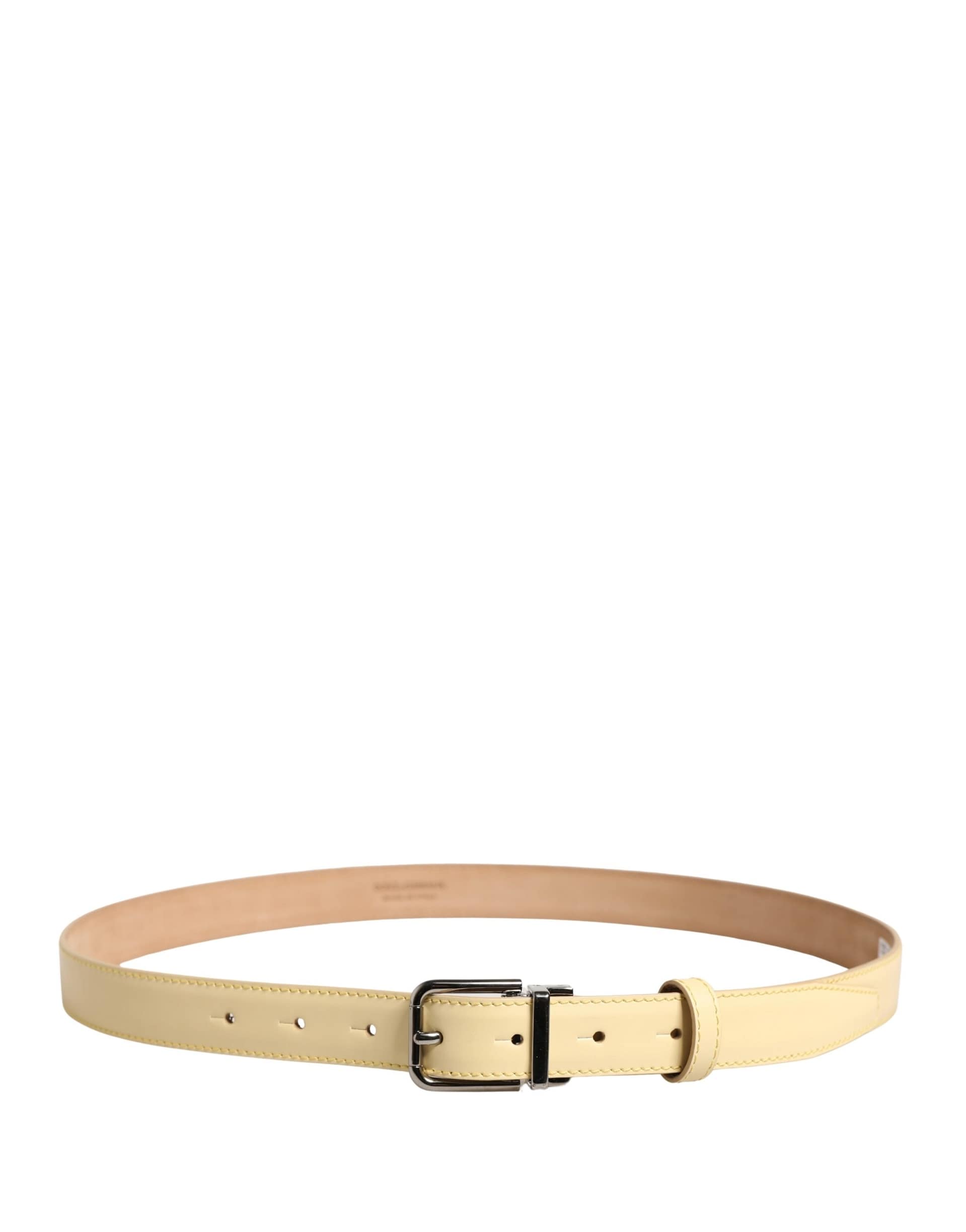 Dolce & Gabbana Men Yellow Classic Leather Metal Buckle Belt - Image 3