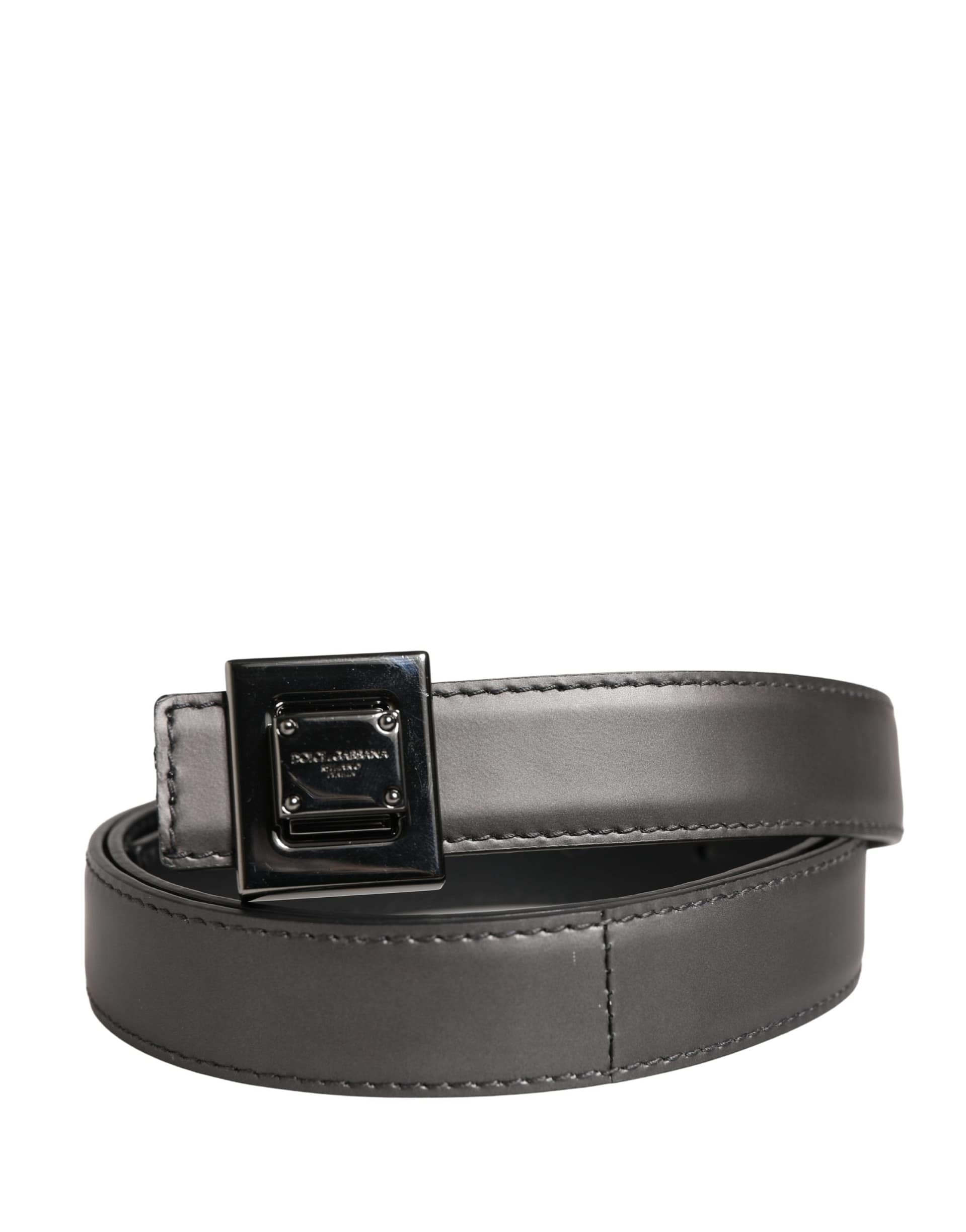 Dolce & Gabbana Men Silver Classic Leather Square Buckle Belt - Image 2