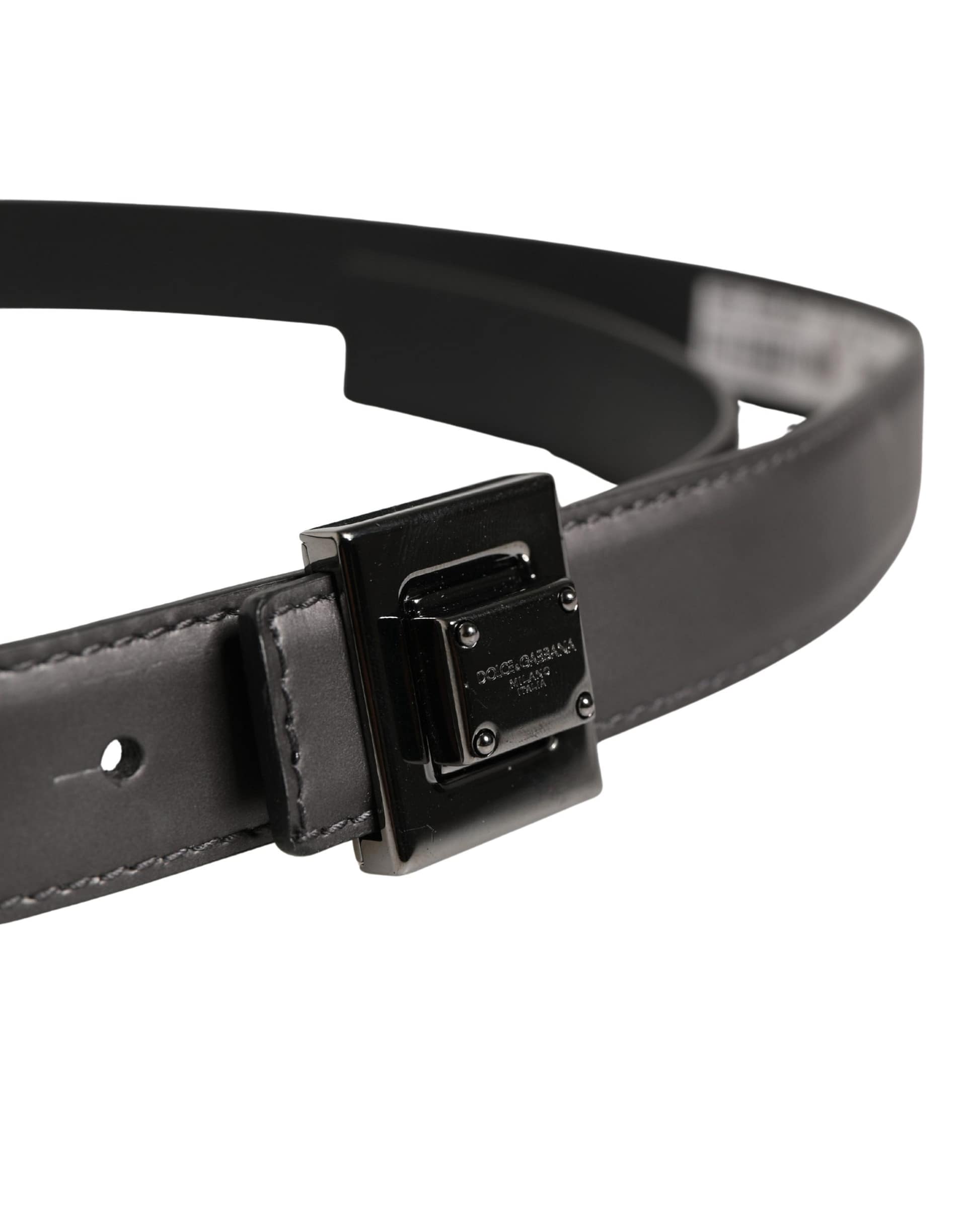 Dolce & Gabbana Men Silver Classic Leather Square Buckle Belt - Image 4