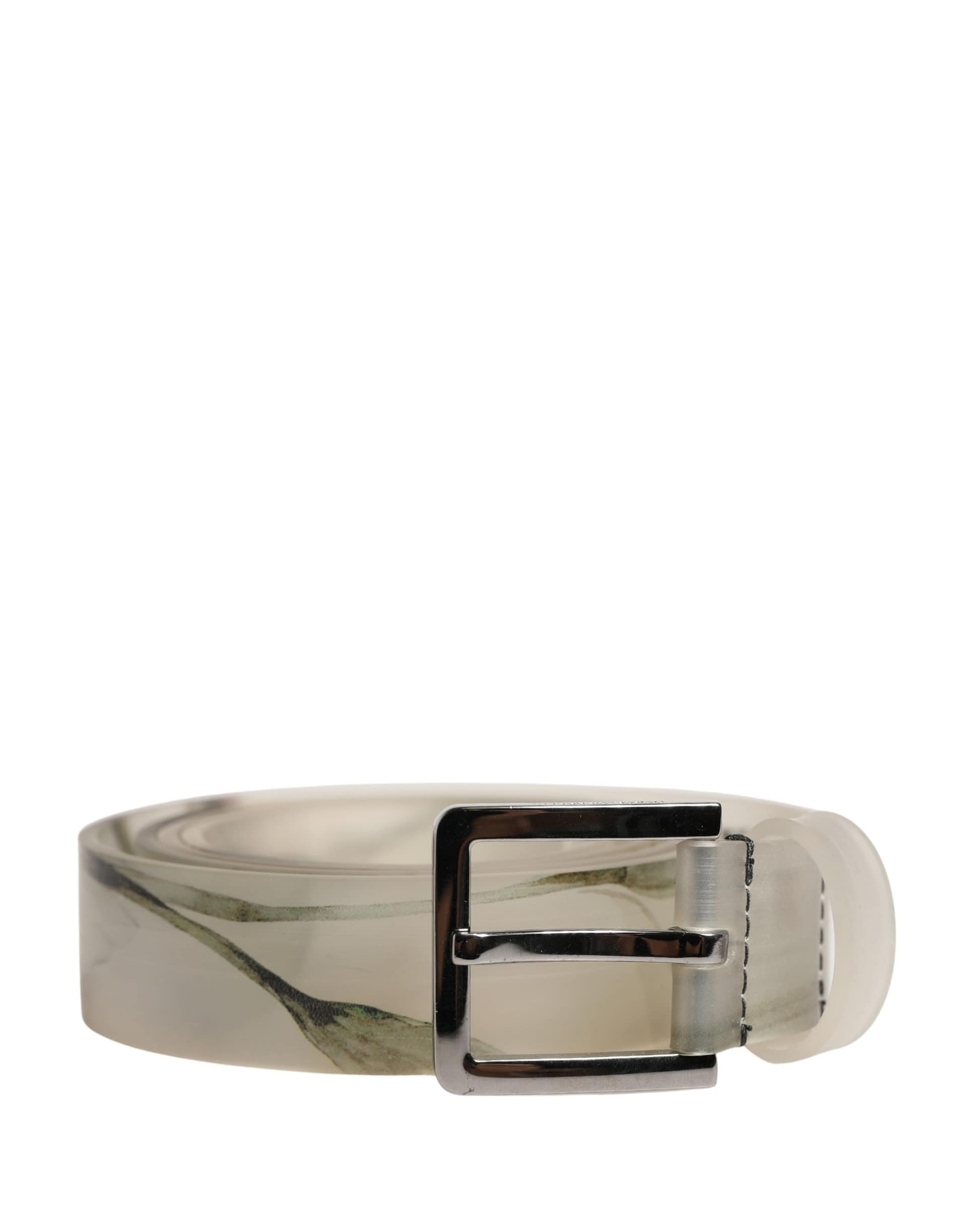 Dolce & Gabbana Men White Floral PVC Silver Metal Buckle Belt - Image 2