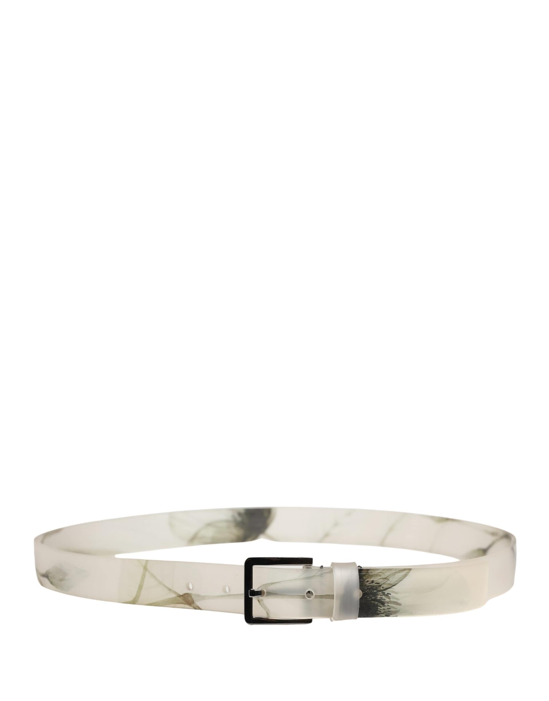 Dolce & Gabbana Men White Floral PVC Silver Metal Buckle Belt - Image 3