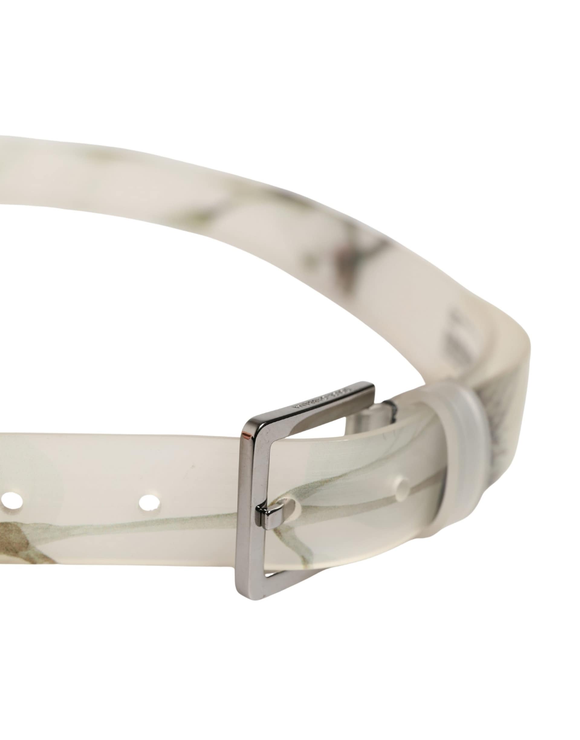 Dolce & Gabbana Men White Floral PVC Silver Metal Buckle Belt - Image 4