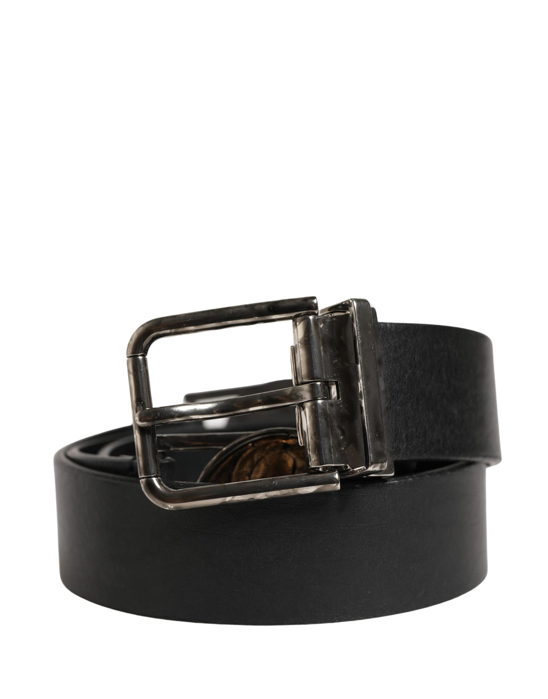 Dolce & Gabbana Men Black Classic Leather Metal Buckle Belt - Image 2