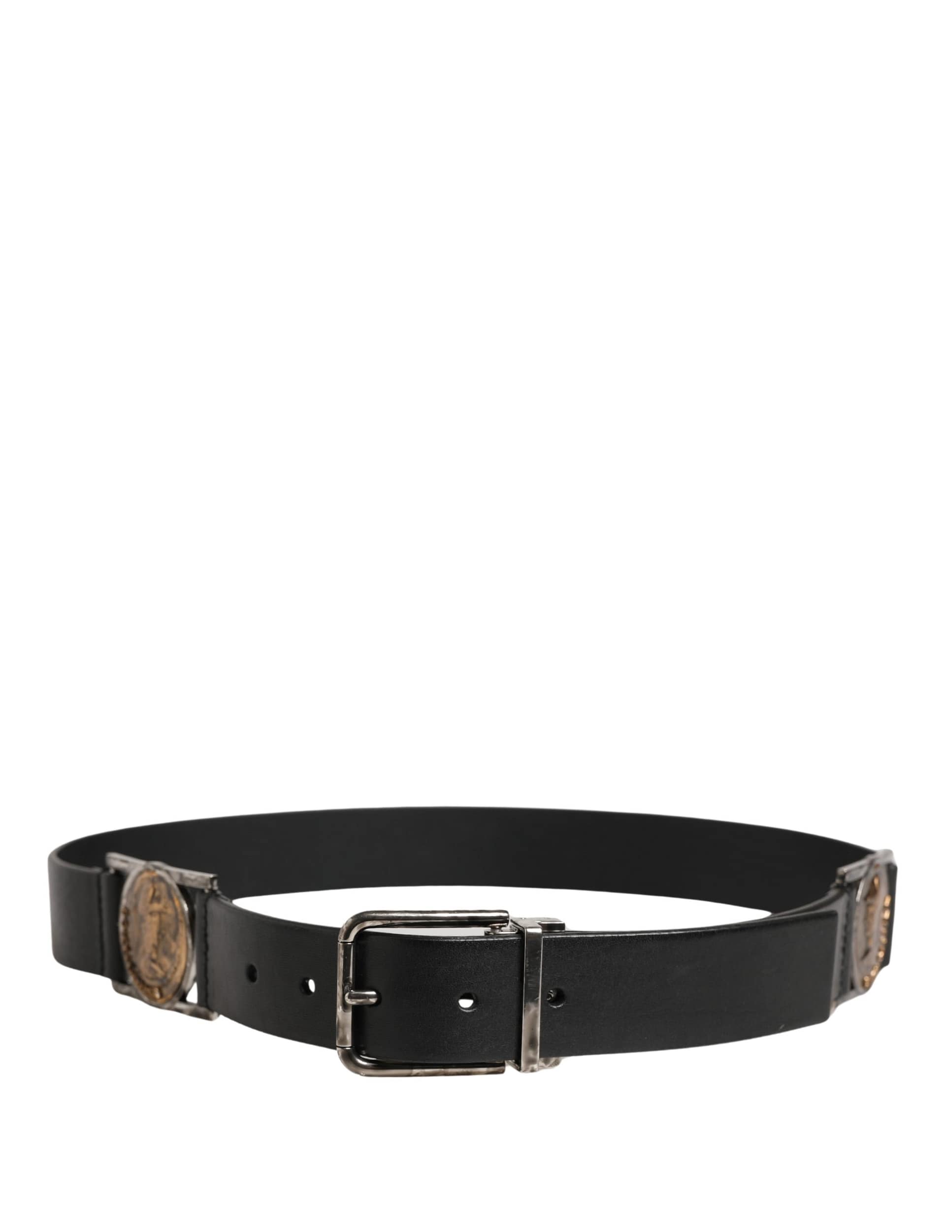 Dolce & Gabbana Men Black Classic Leather Metal Buckle Belt - Image 3