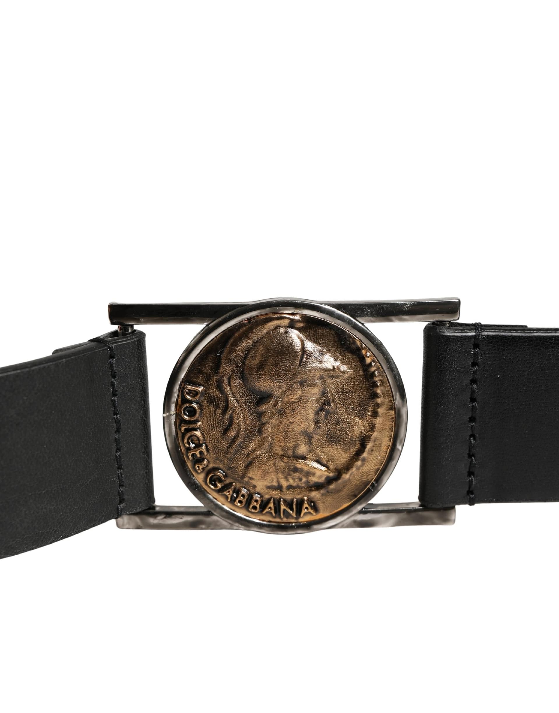 Dolce & Gabbana Men Black Classic Leather Metal Buckle Belt - Image 5