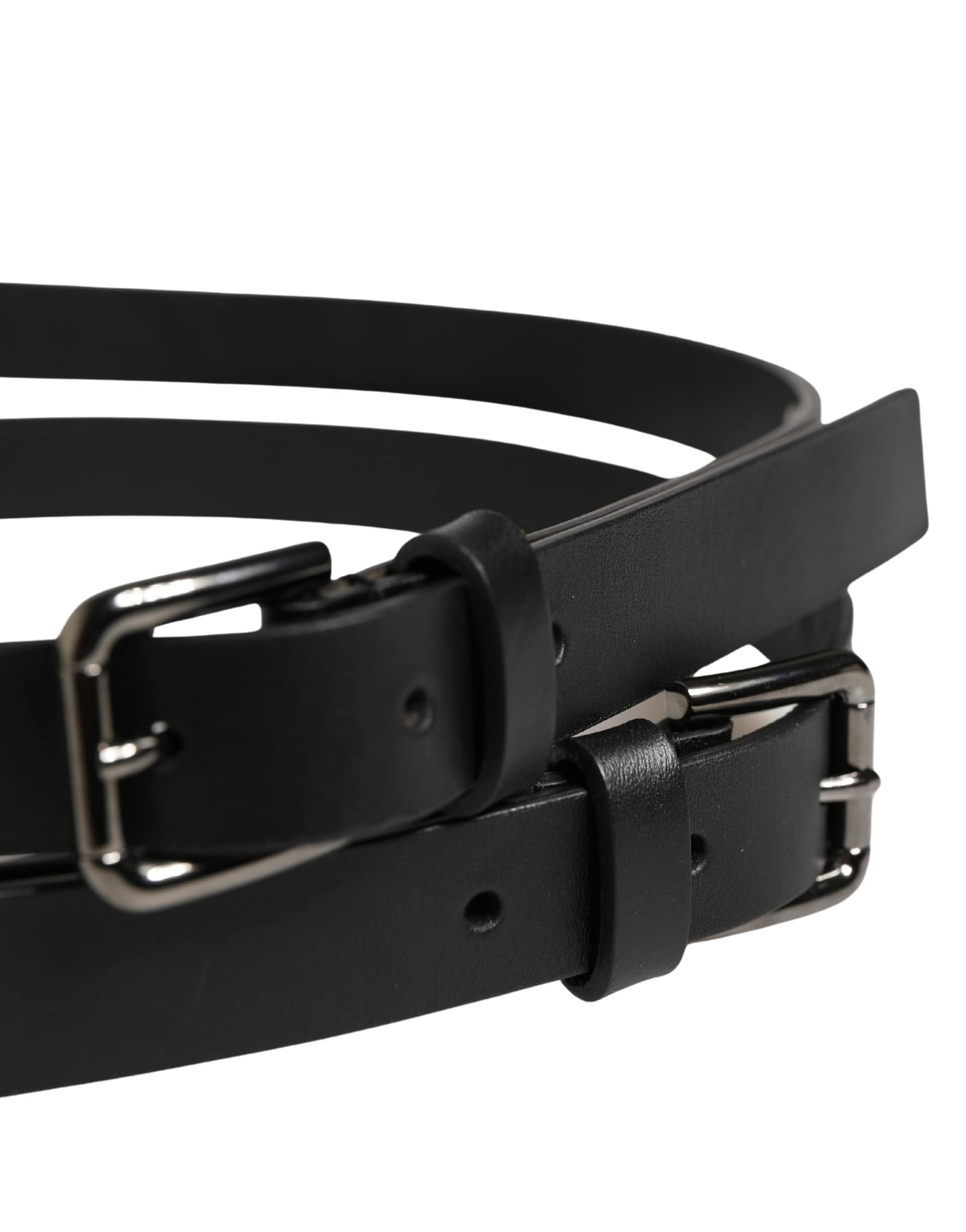 Dolce & Gabbana Black Double Strap Leather Silver Buckle Belt - Image 4