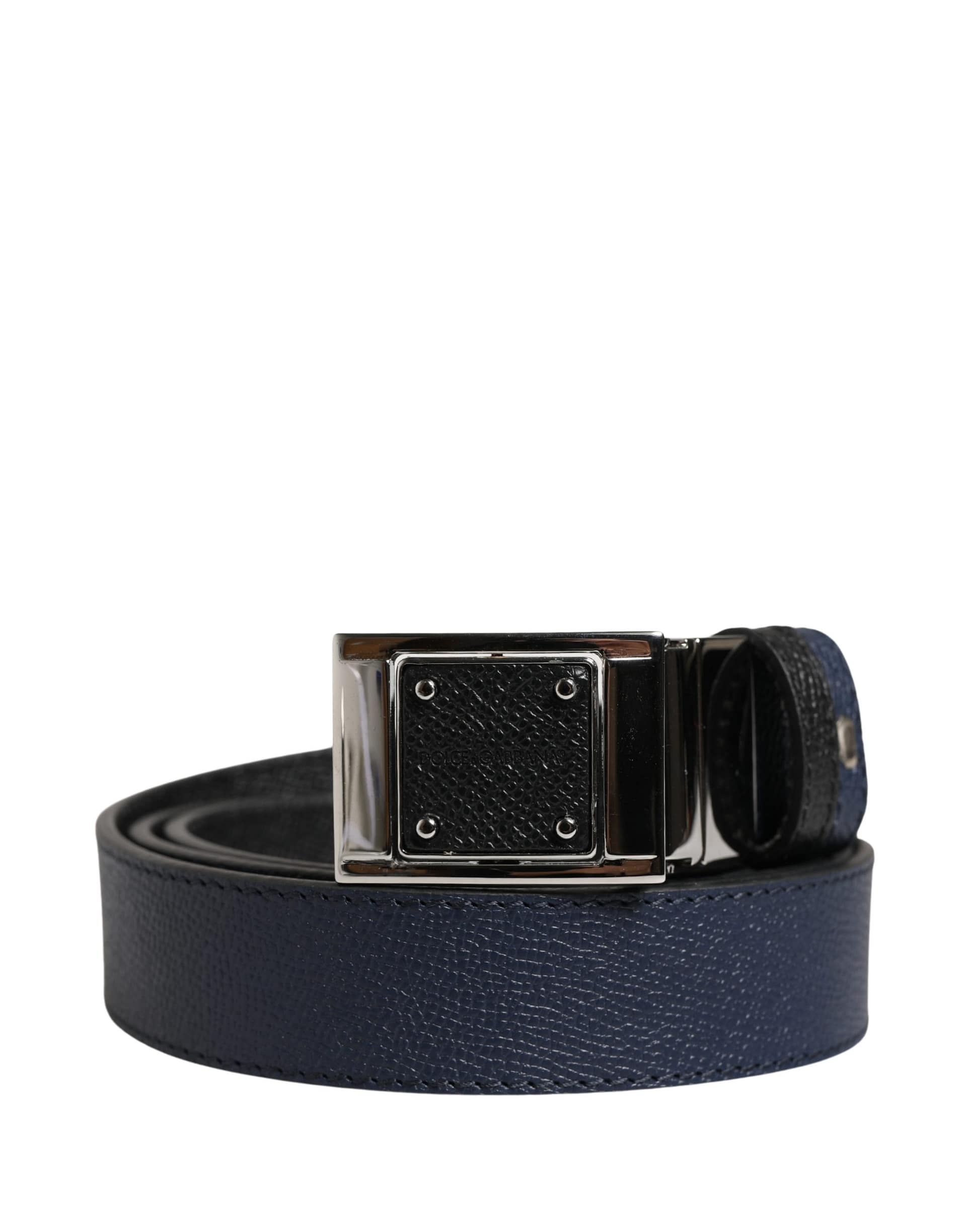Dolce & Gabbana Men Blue Calfskin Leather Square Buckle Belt - Image 2