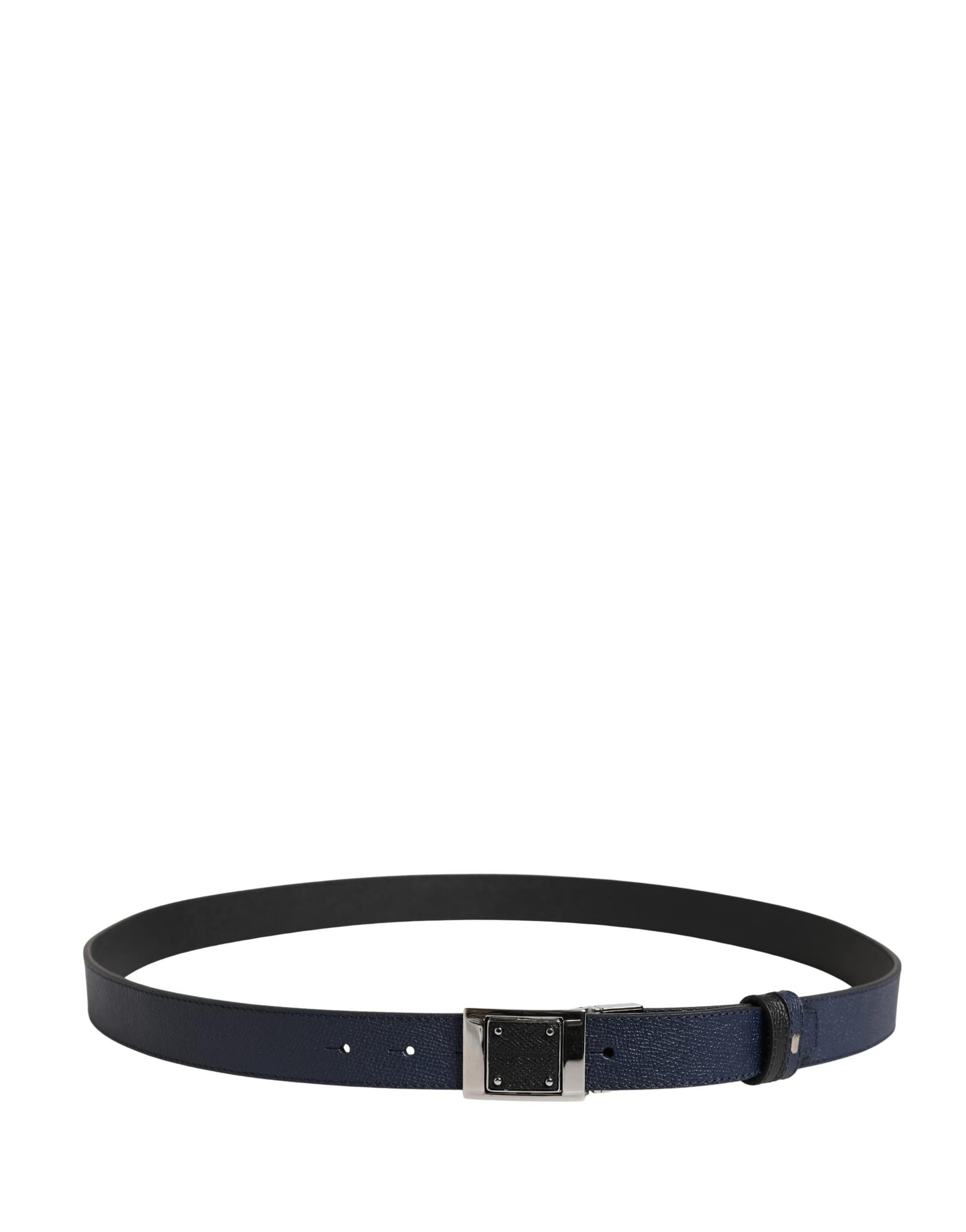 Dolce & Gabbana Men Blue Calfskin Leather Square Buckle Belt - Image 3
