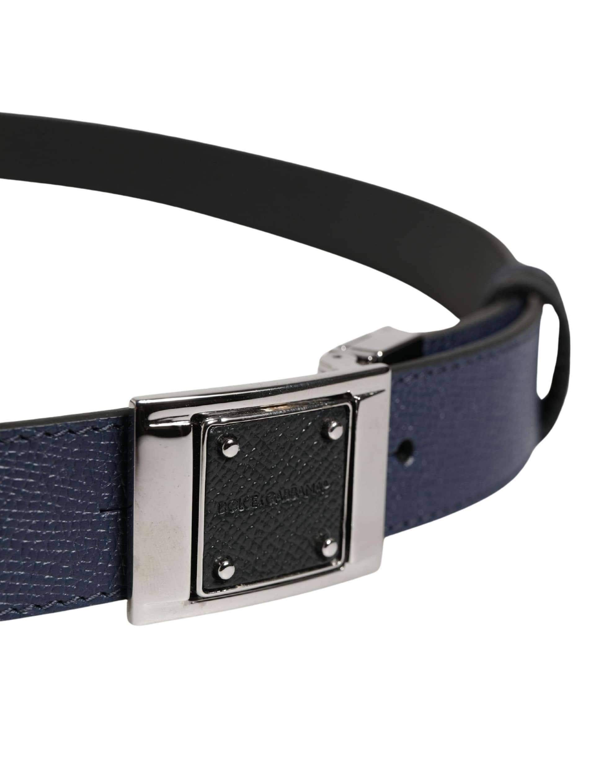 Dolce & Gabbana Men Blue Calfskin Leather Square Buckle Belt - Image 4
