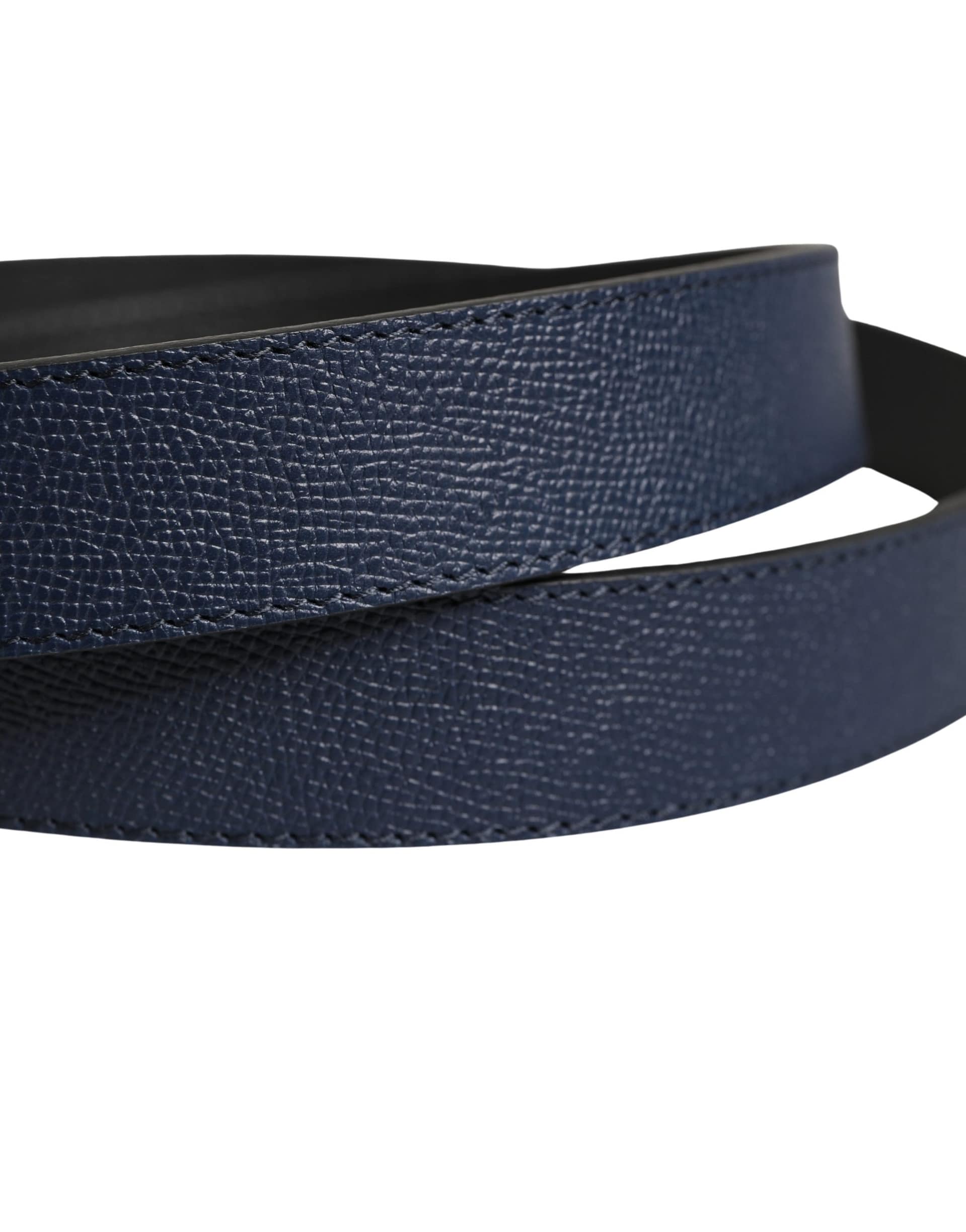 Dolce & Gabbana Men Blue Calfskin Leather Square Buckle Belt - Image 5