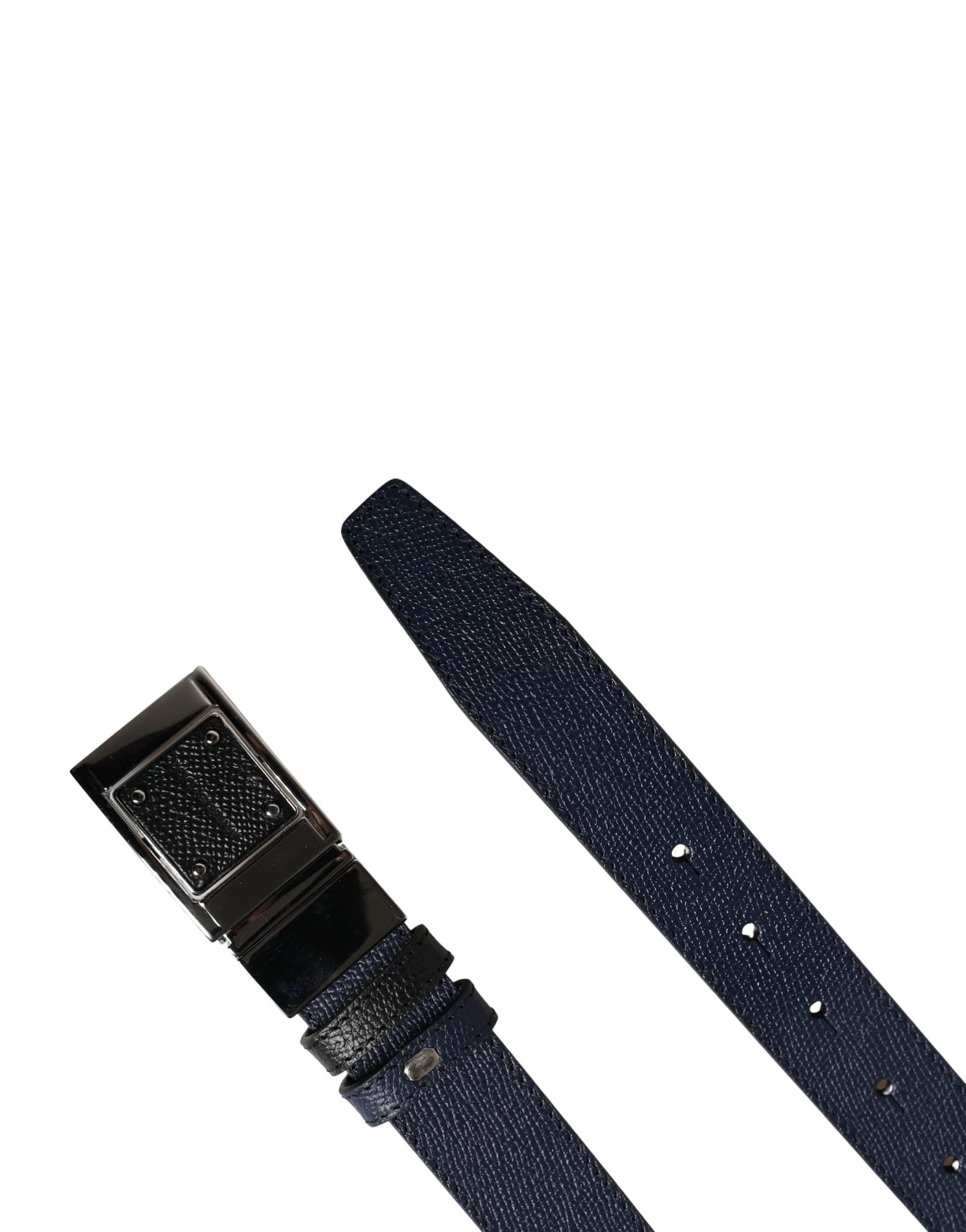 Dolce & Gabbana Men Blue Calfskin Leather Square Buckle Belt - Image 7