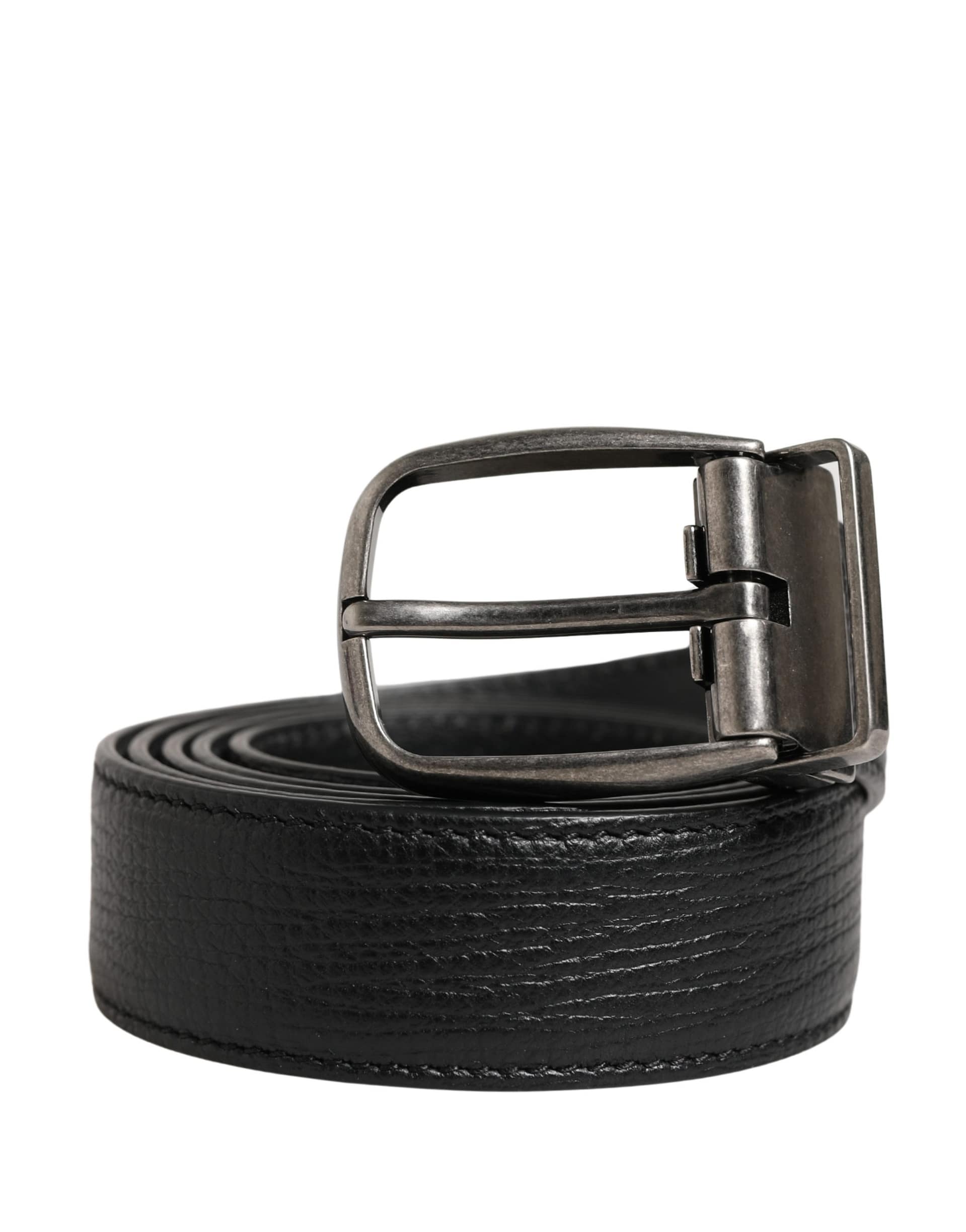 Dolce & Gabbana Men Black Classic Leather Metal Buckle Belt - Image 2