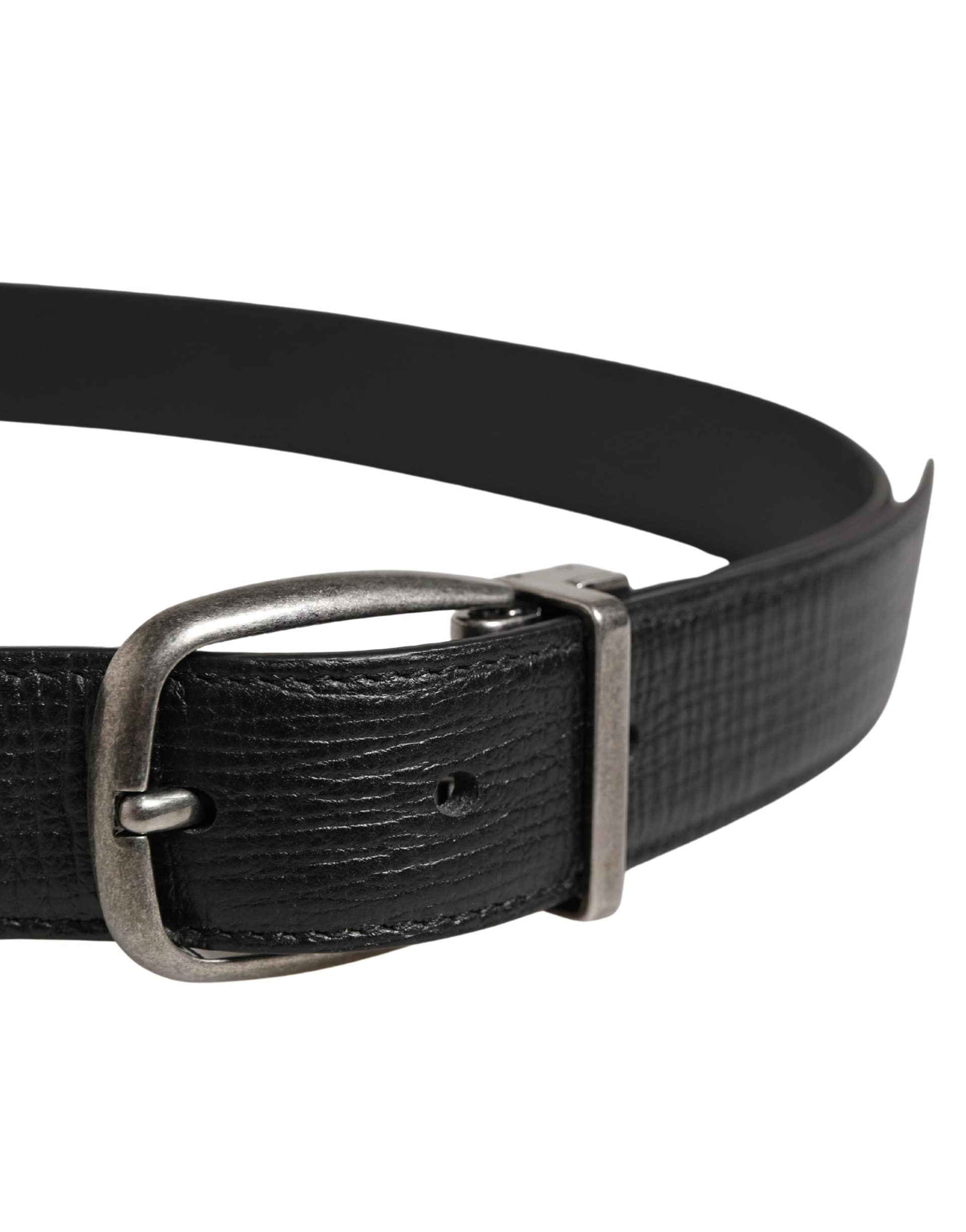Dolce & Gabbana Men Black Classic Leather Metal Buckle Belt - Image 4