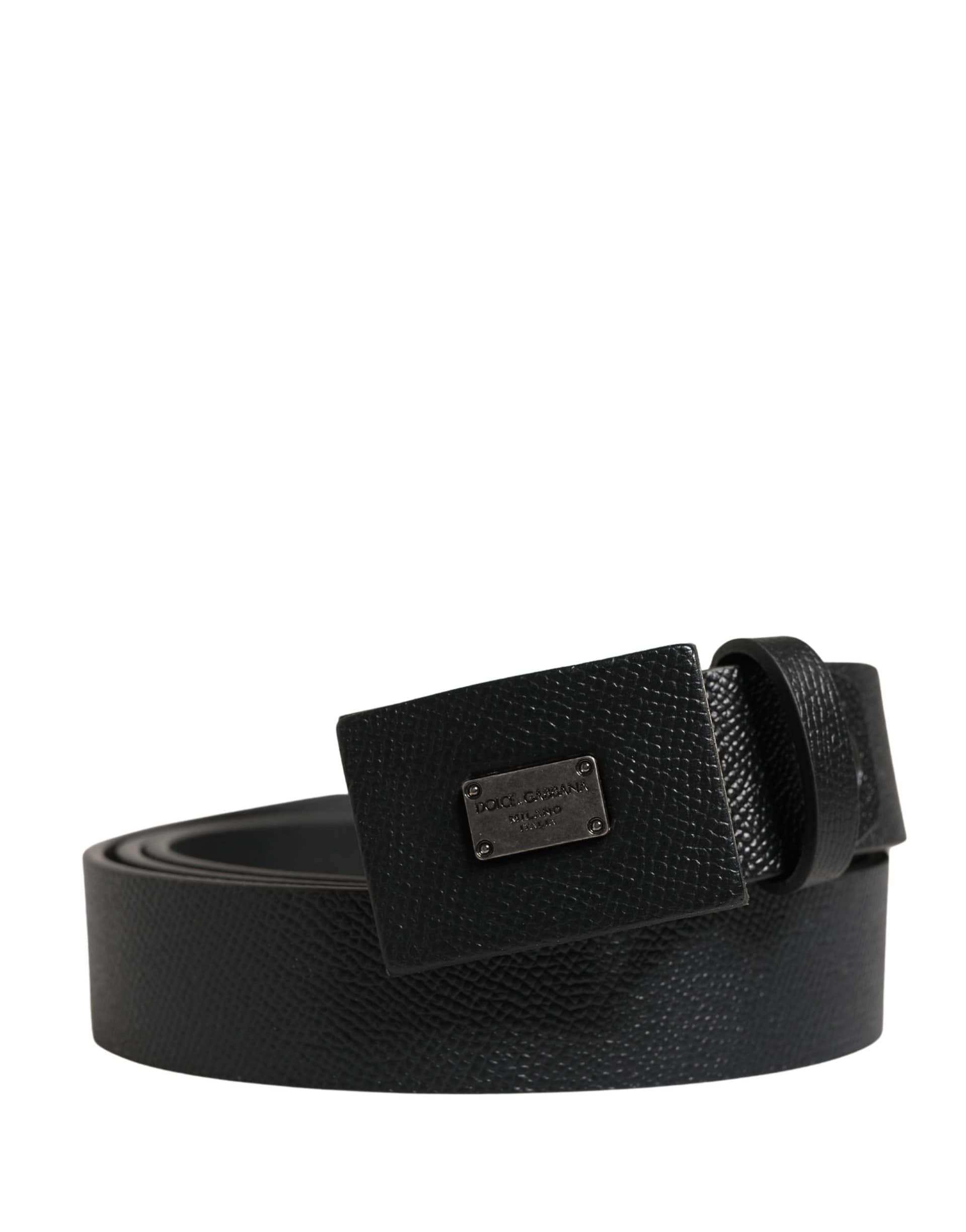 Dolce & Gabbana Men Black Calfskin Leather Square Buckle Belt